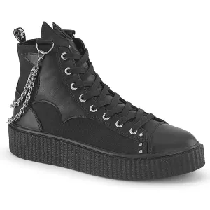 1 Inch Platform SNEEKER-230 Black Canvas-Vegan Leather