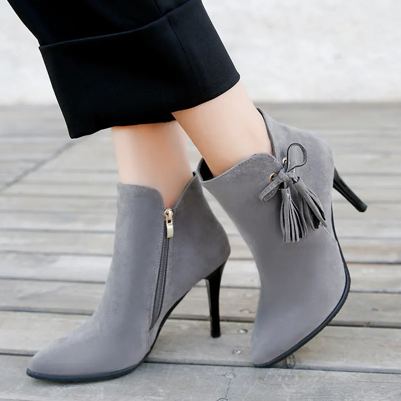 2024 autumn and winter women's new short boots, high heels, high heels, women's shoes, Martin boots and European boots