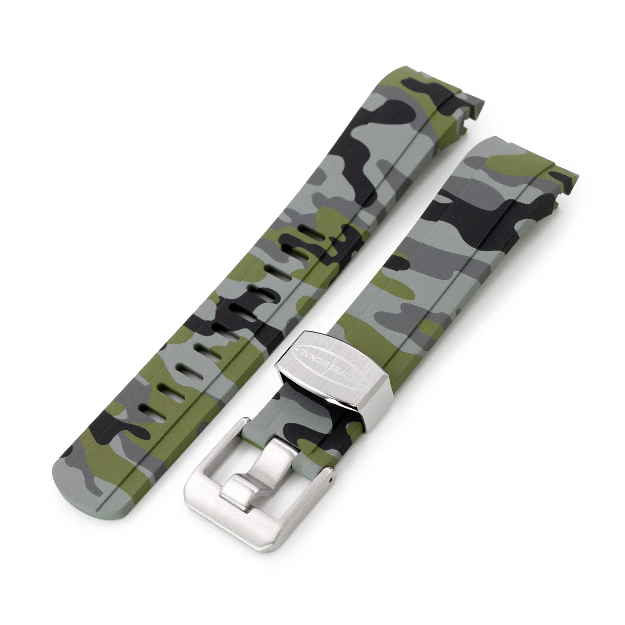 22mm Crafter Blue - CB10 Green Camouflage Rubber Curved Lug Watch Band for Seiko 5