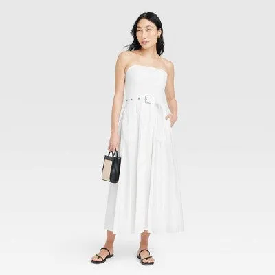 A New Day Women's Midi Bandeau Dress Belted Removable Straps