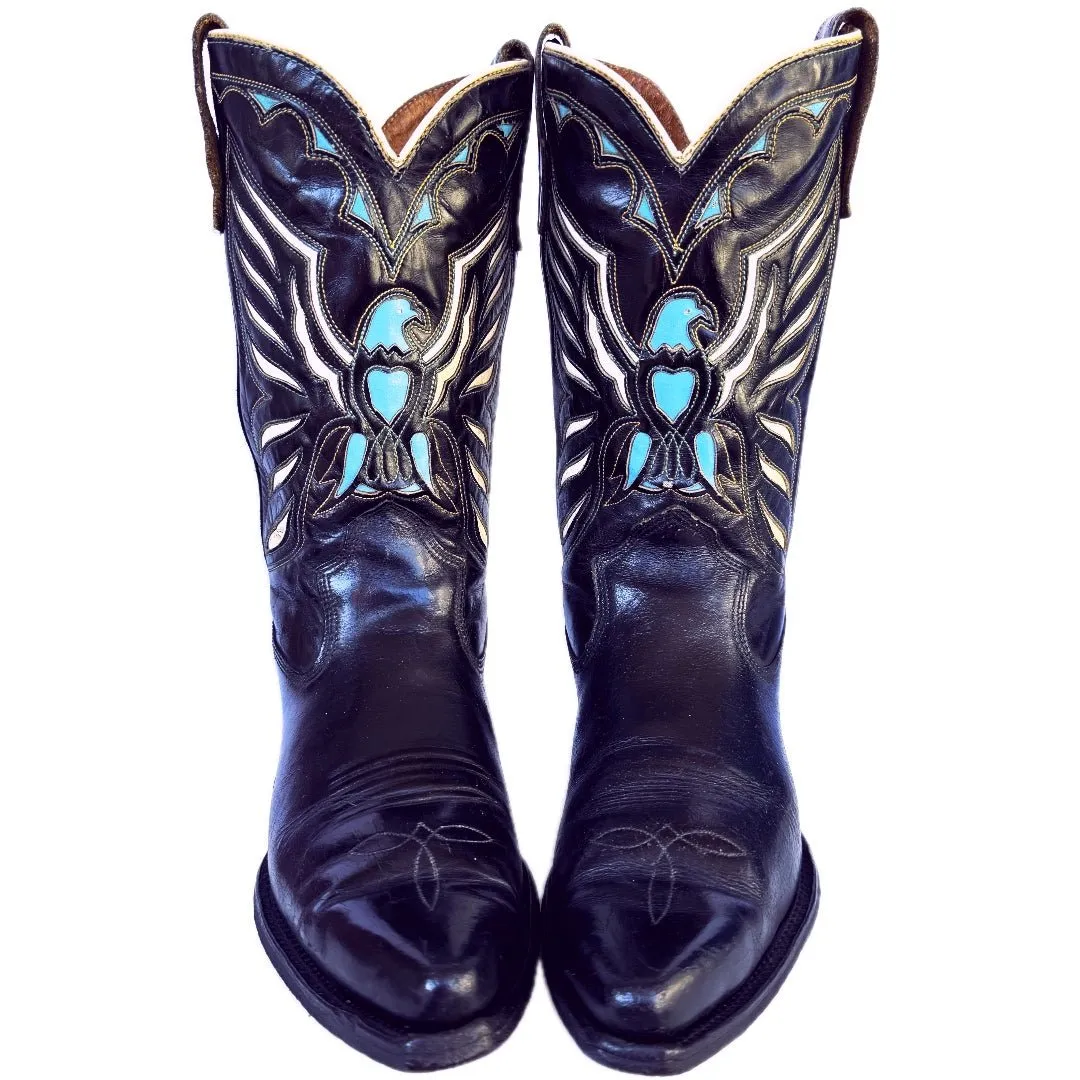 ACME Vintage The Eagle Short Peewee Black Cowboy Boots