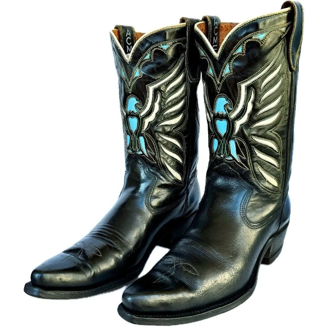 ACME Vintage The Eagle Short Peewee Black Cowboy Boots