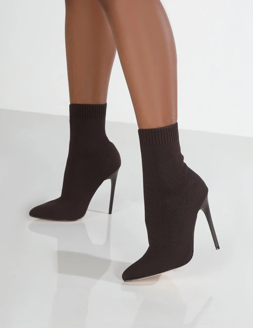 Allie Chocolate Pointed Sock Ankle Boots