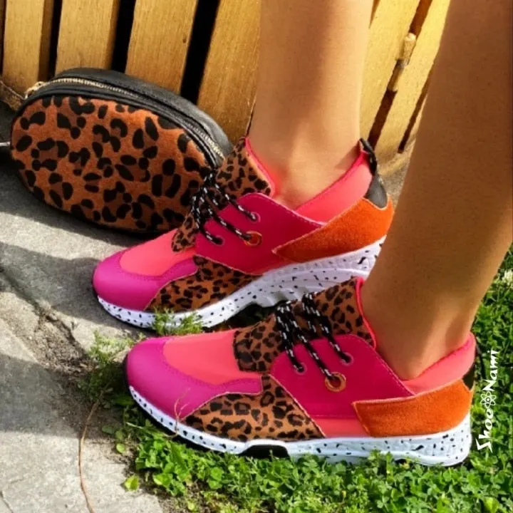 Amozae  2022 New Women Casual Shoes Breathable Ladies Sneakers Leopard Print Faux Fur Sneakers Lace-Up Platform Sports Shoes Women