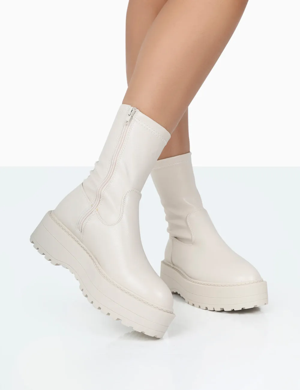 Auden Wide Fit White Chunky Sole Ankle Boots