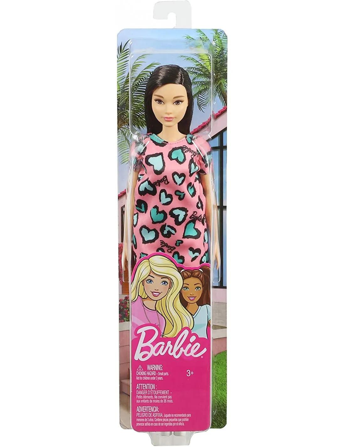 Barbie Basic Fashion Doll Brown Hair Coral Pink Dress