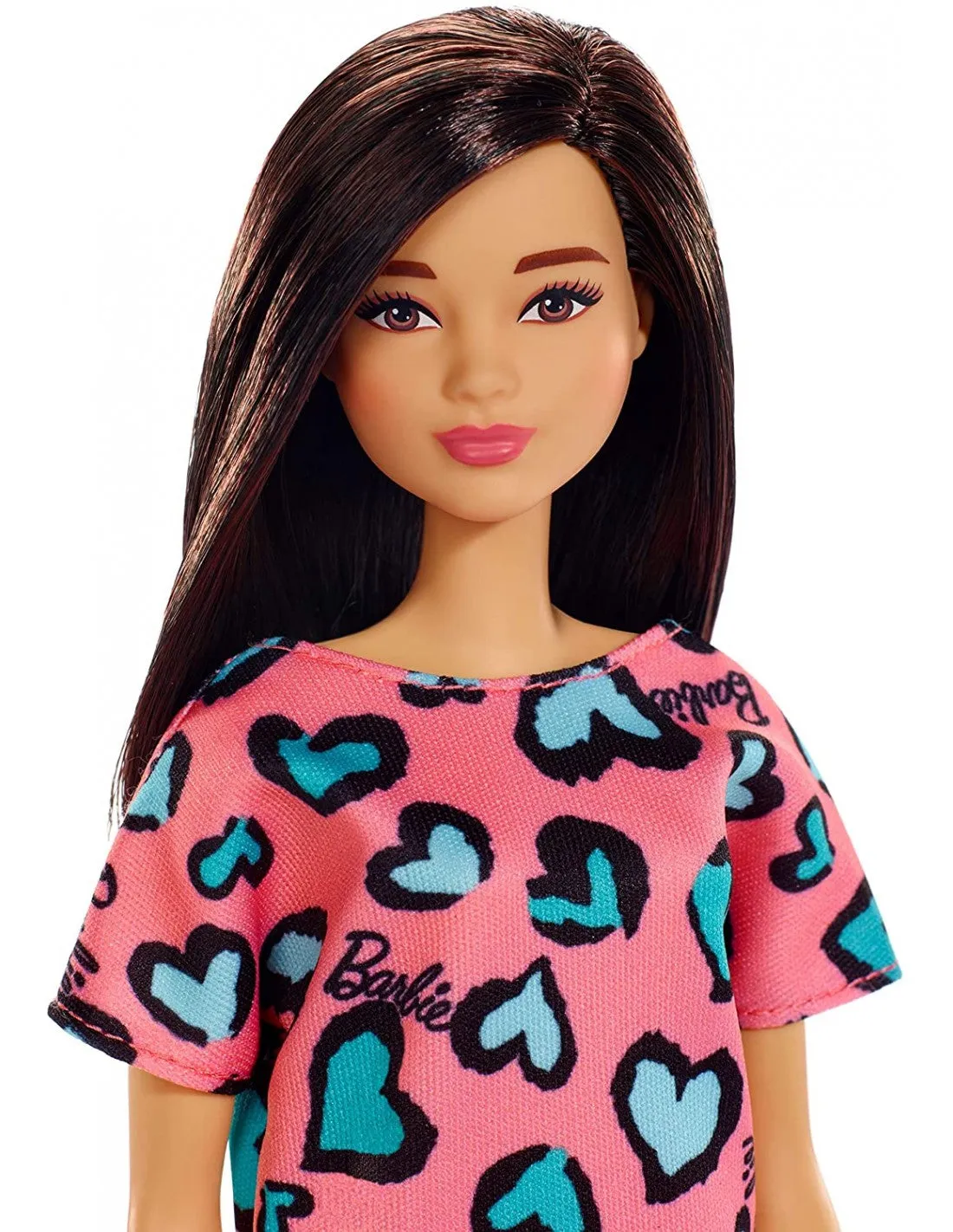 Barbie Basic Fashion Doll Brown Hair Coral Pink Dress