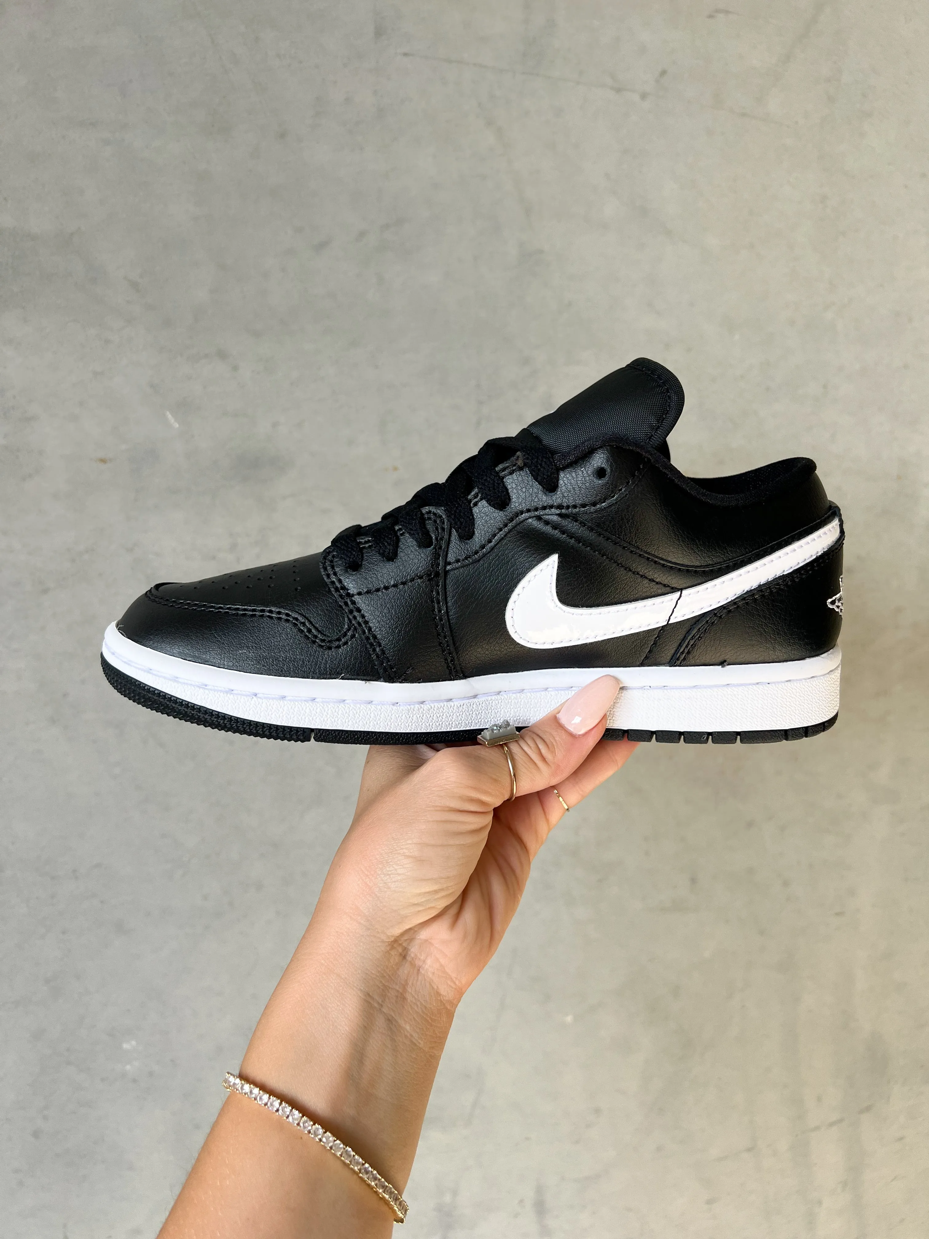 Black and White Swarovski Women’s Air Jordan 1 Low Shoes