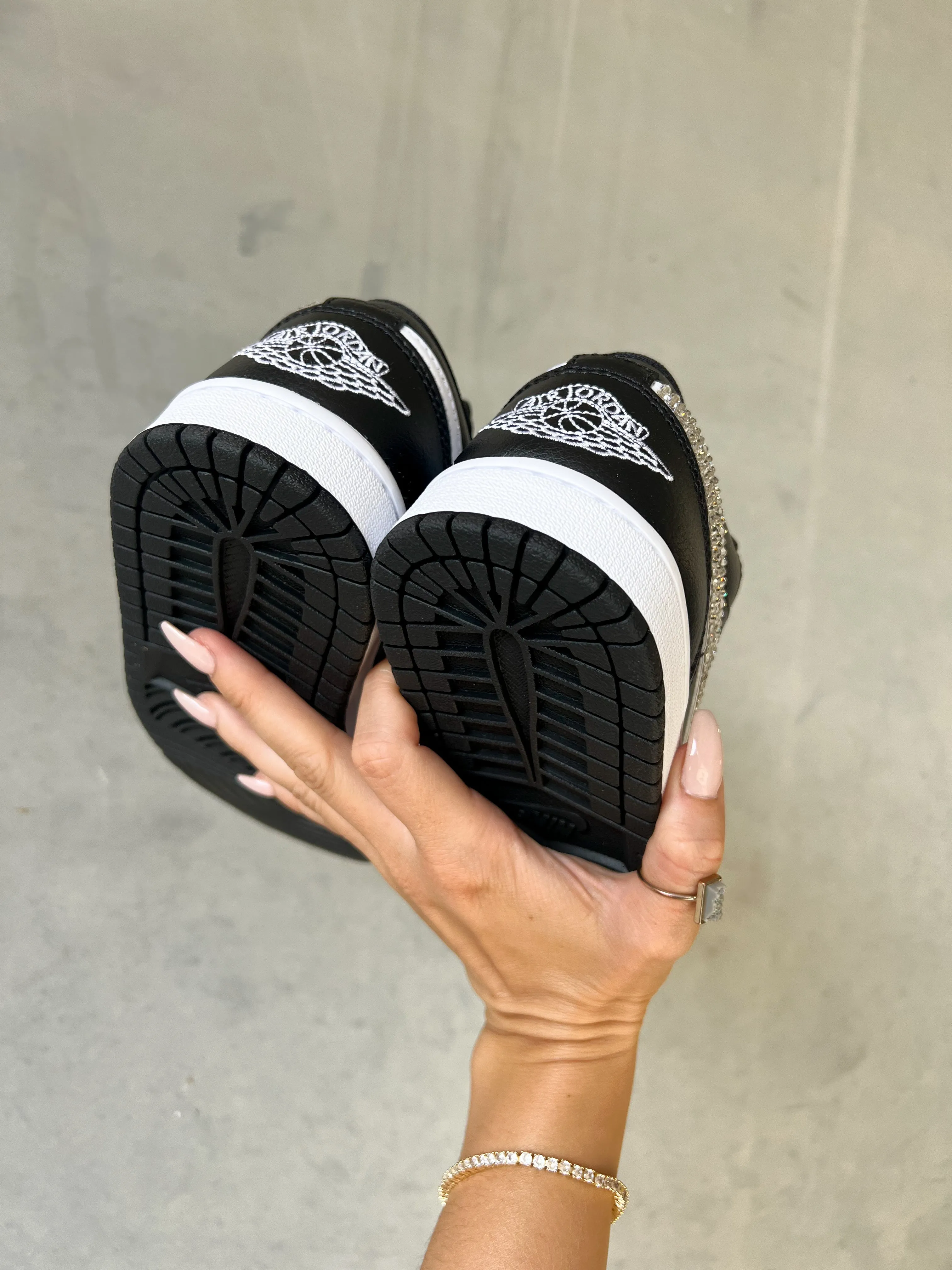 Black and White Swarovski Women’s Air Jordan 1 Low Shoes