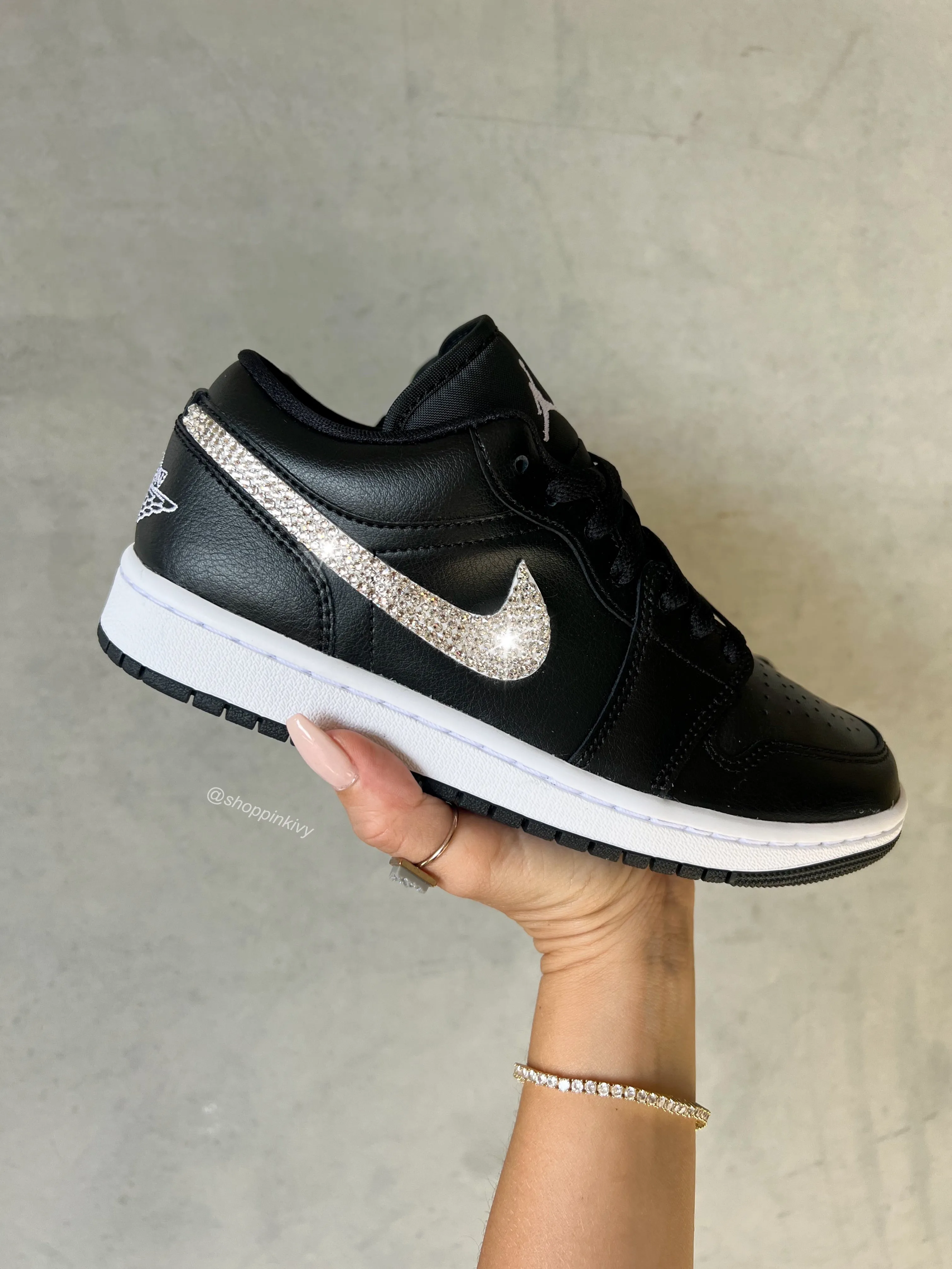 Black and White Swarovski Women’s Air Jordan 1 Low Shoes