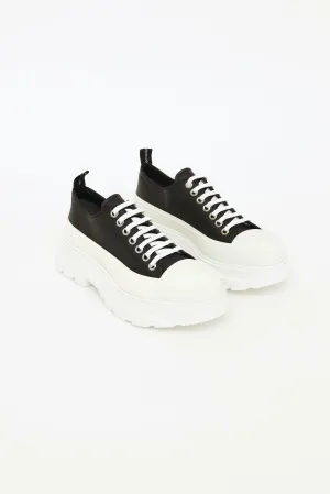 Black Leather Treaded Sneakers