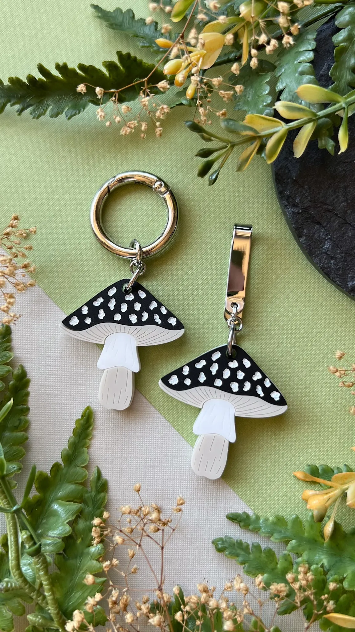 Black Mushroom Amanita Fungi Acrylic Shoe Accessory | Pull Loop Boot Charm, Shoe Charm, High Top Sneaker Clip, Acrylic Shoe Keychain