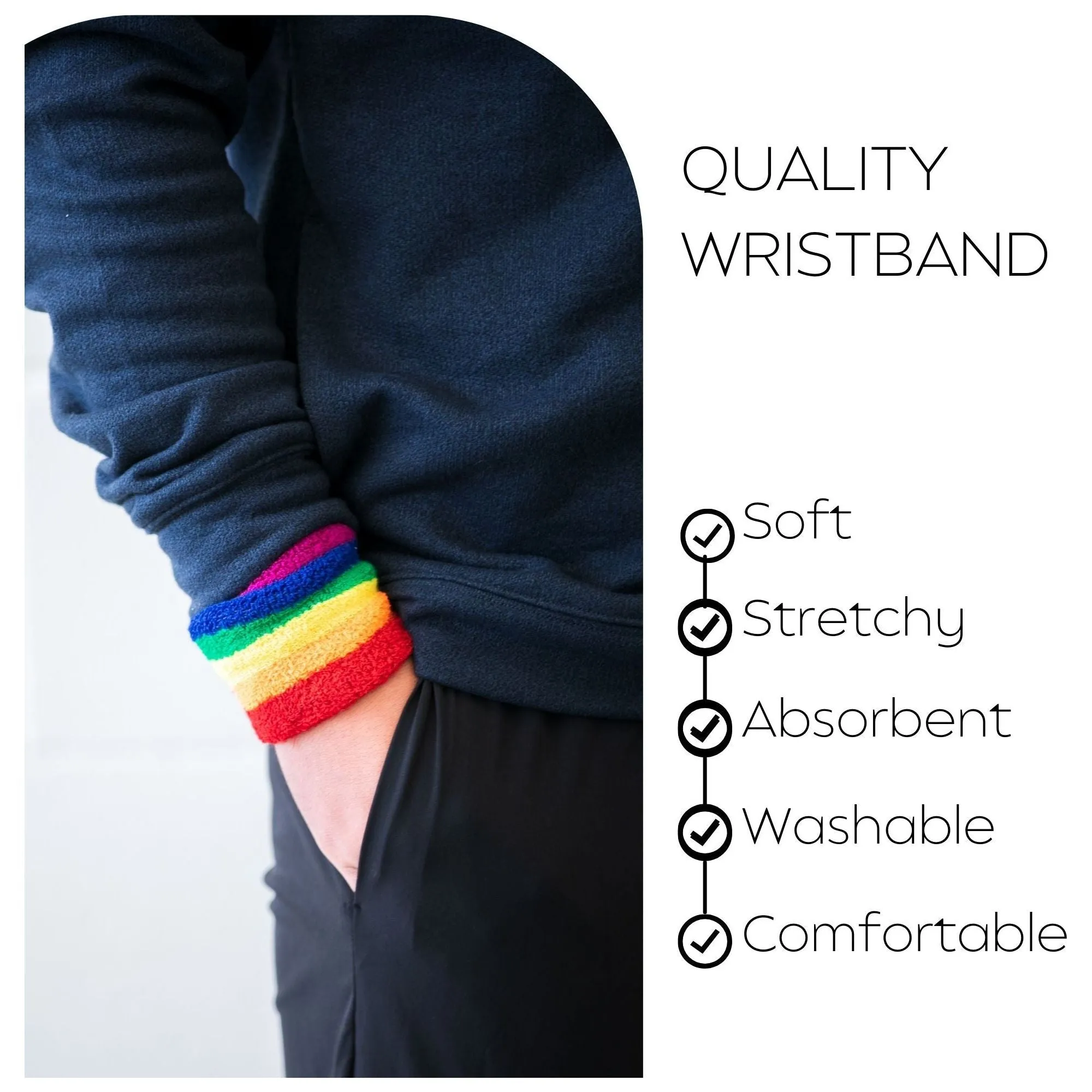 Black Wrist Sweatbands - 6 Pack