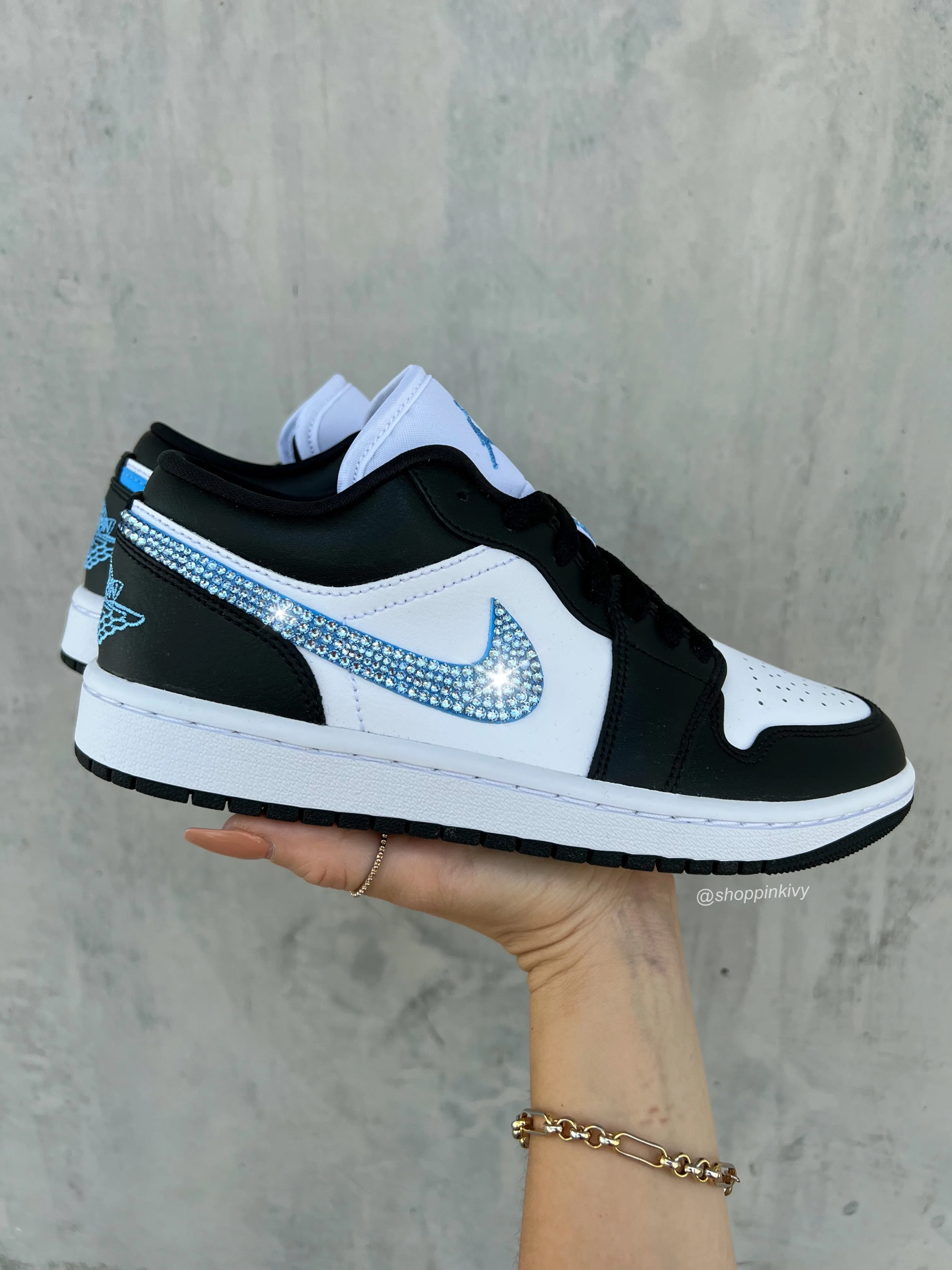 Blue Swarovski Women’s Air Jordan 1 Low Shoes