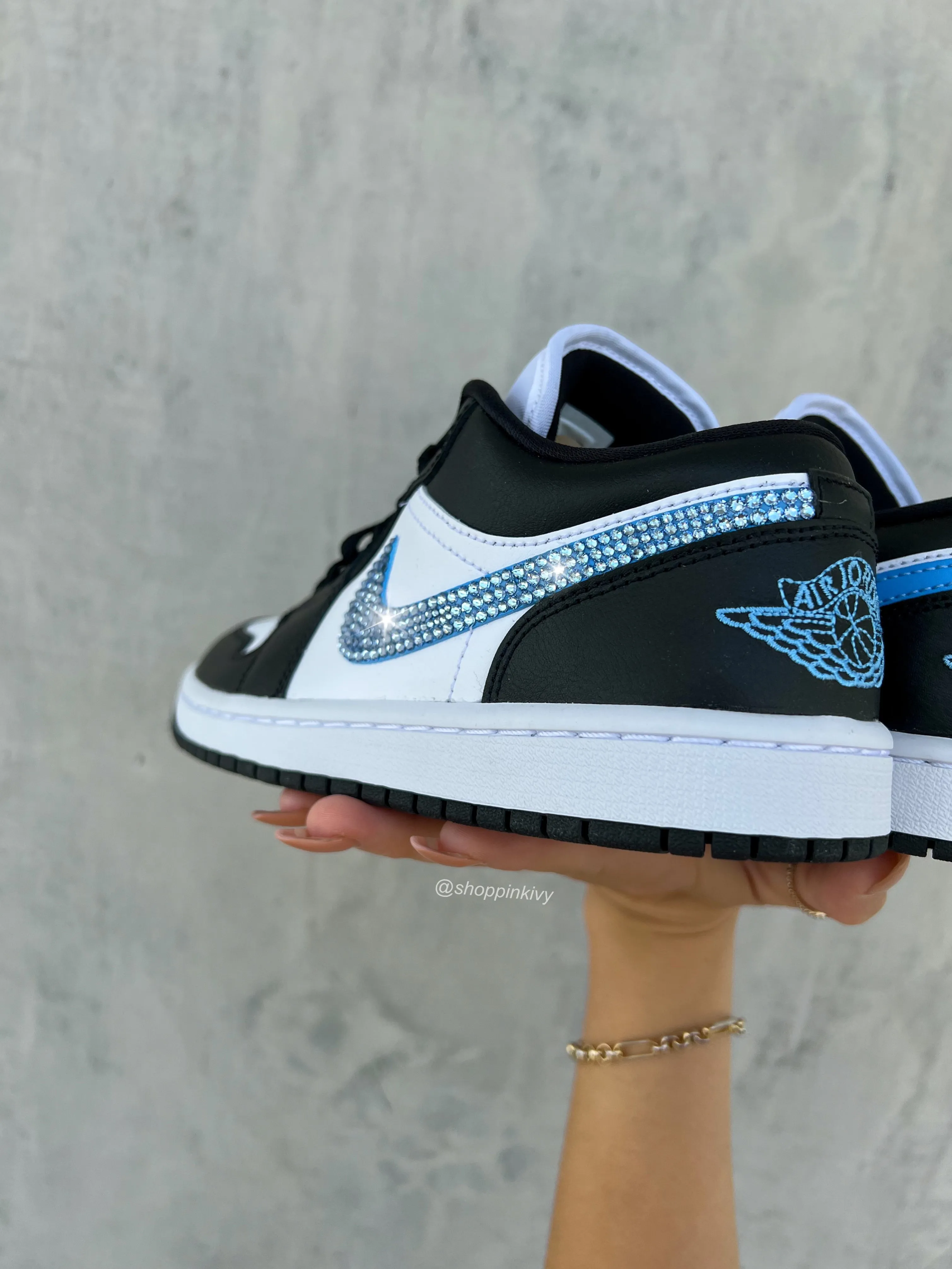 Blue Swarovski Women’s Air Jordan 1 Low Shoes