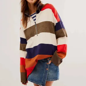 Bold Contrasting Stripe Half-Zip Pullover