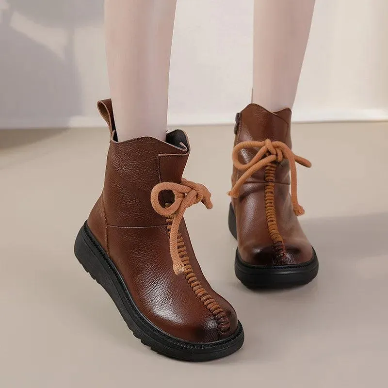 Boots Genuine Leather Handmade Women's Casual Shoes GCSCC08 Ankle Platform Boots