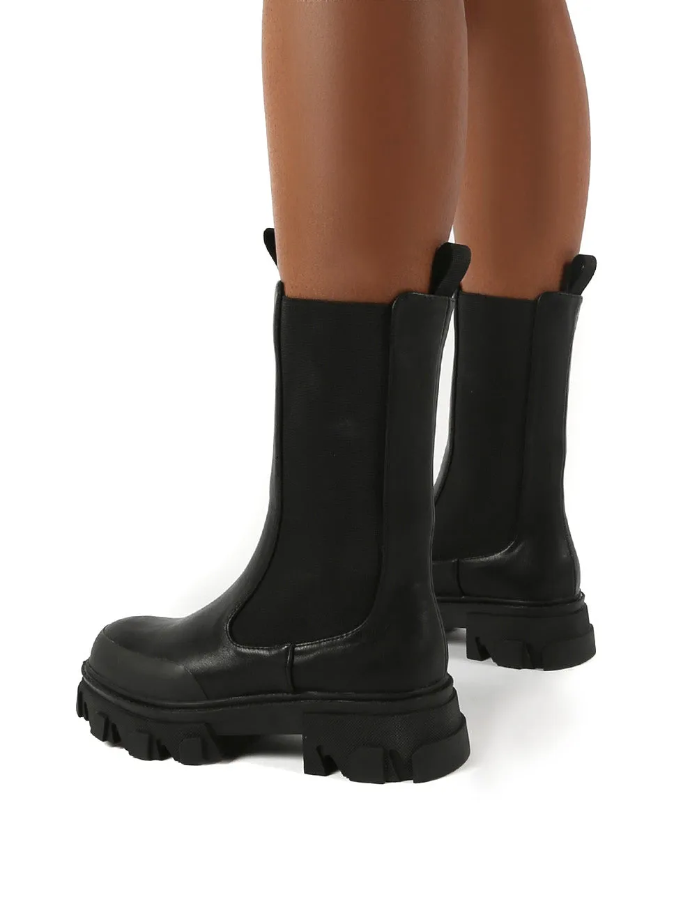 Boston Black Calf High Chunky Sole Boots