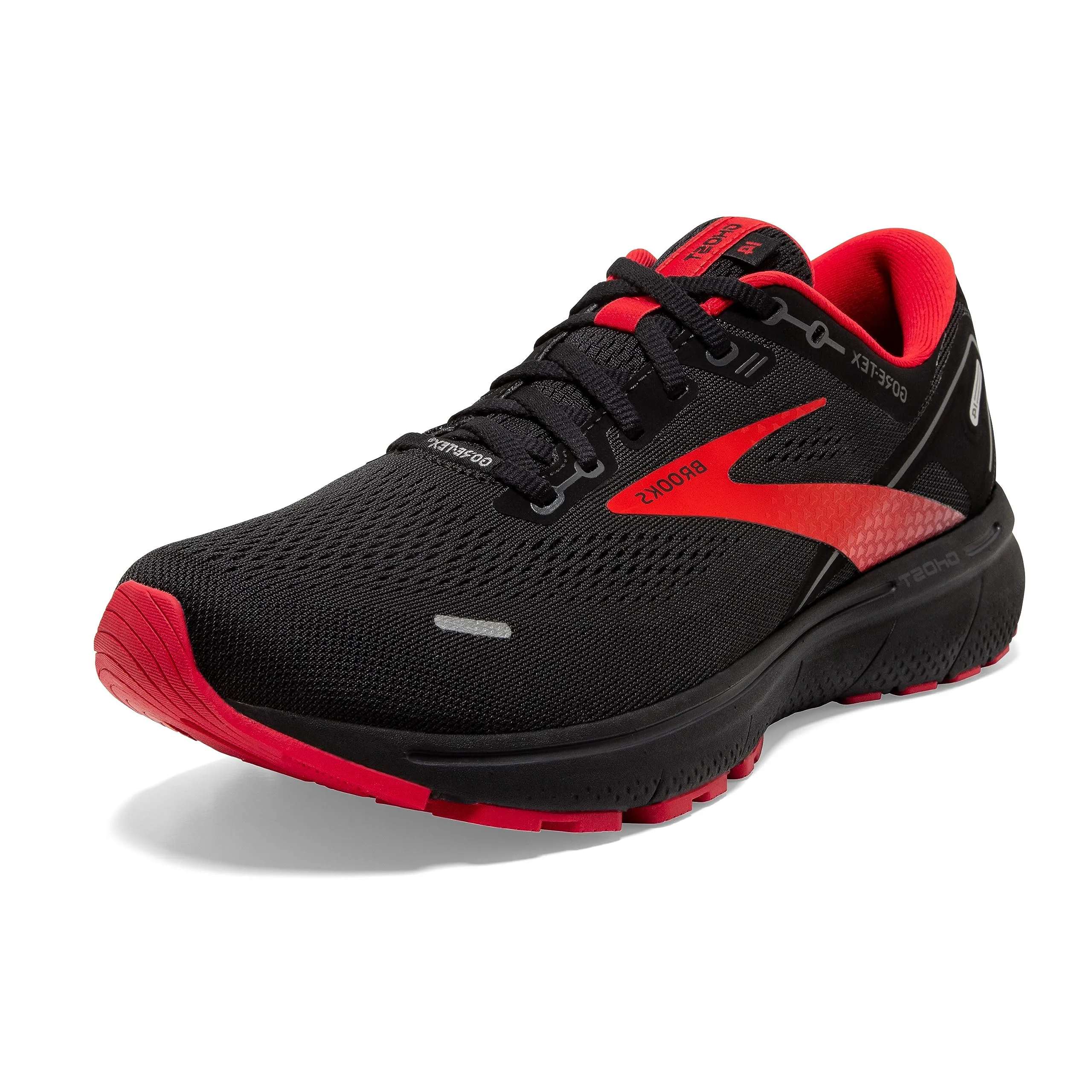 Brooks Men's Ghost 14 GTX Waterproof Neutral Running Shoe - Black/Blackened Pearl/High Risk Red - 9.5 Medium