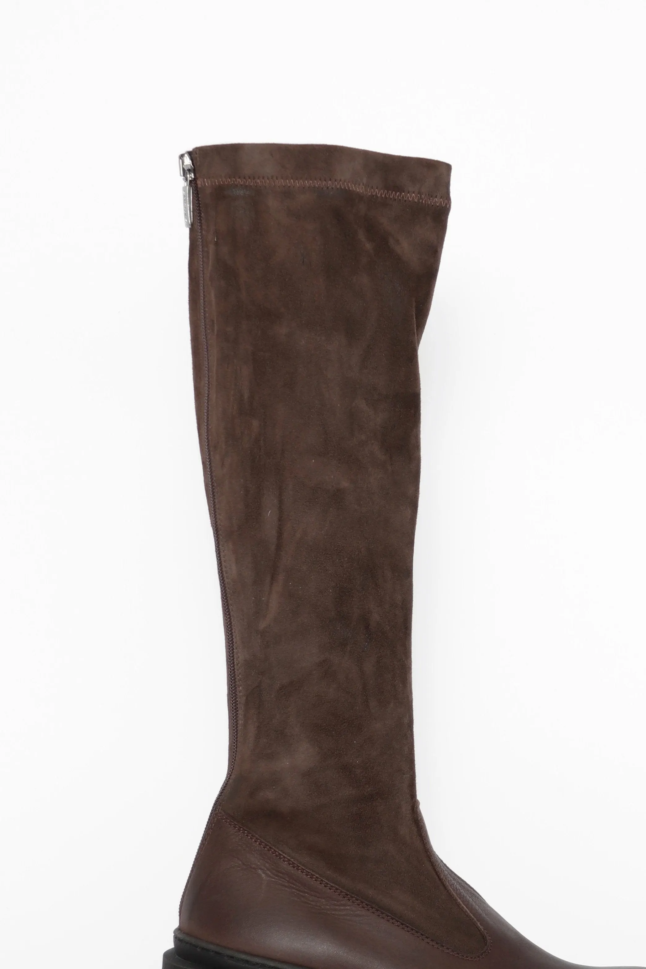 Brown Suede Stretch Leather Long Boot