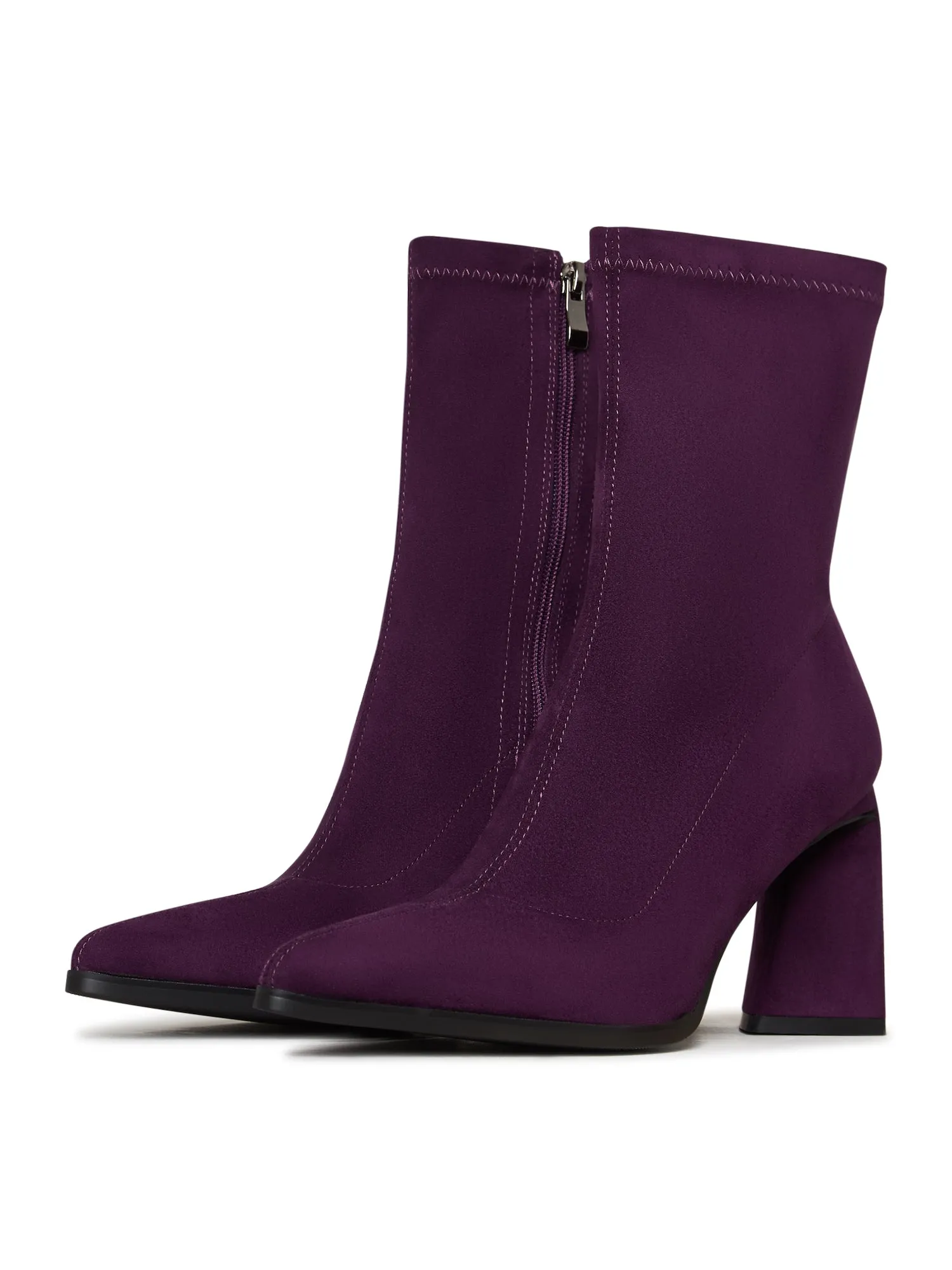 Casual Suede Block Heel Ankle Boots - Purple