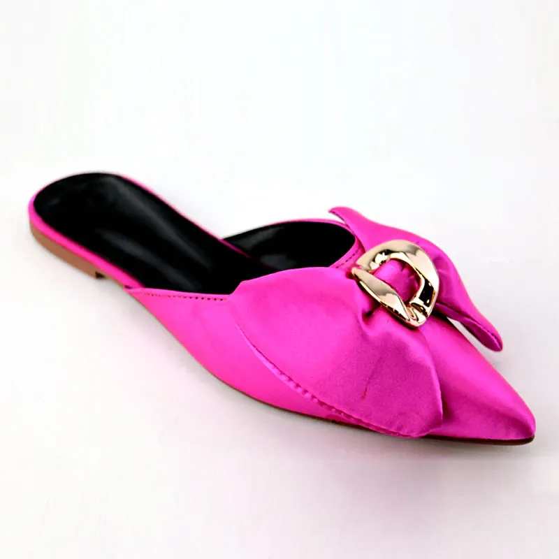 Ch Pink Bow Cut Shoes Pointed Toe Mules