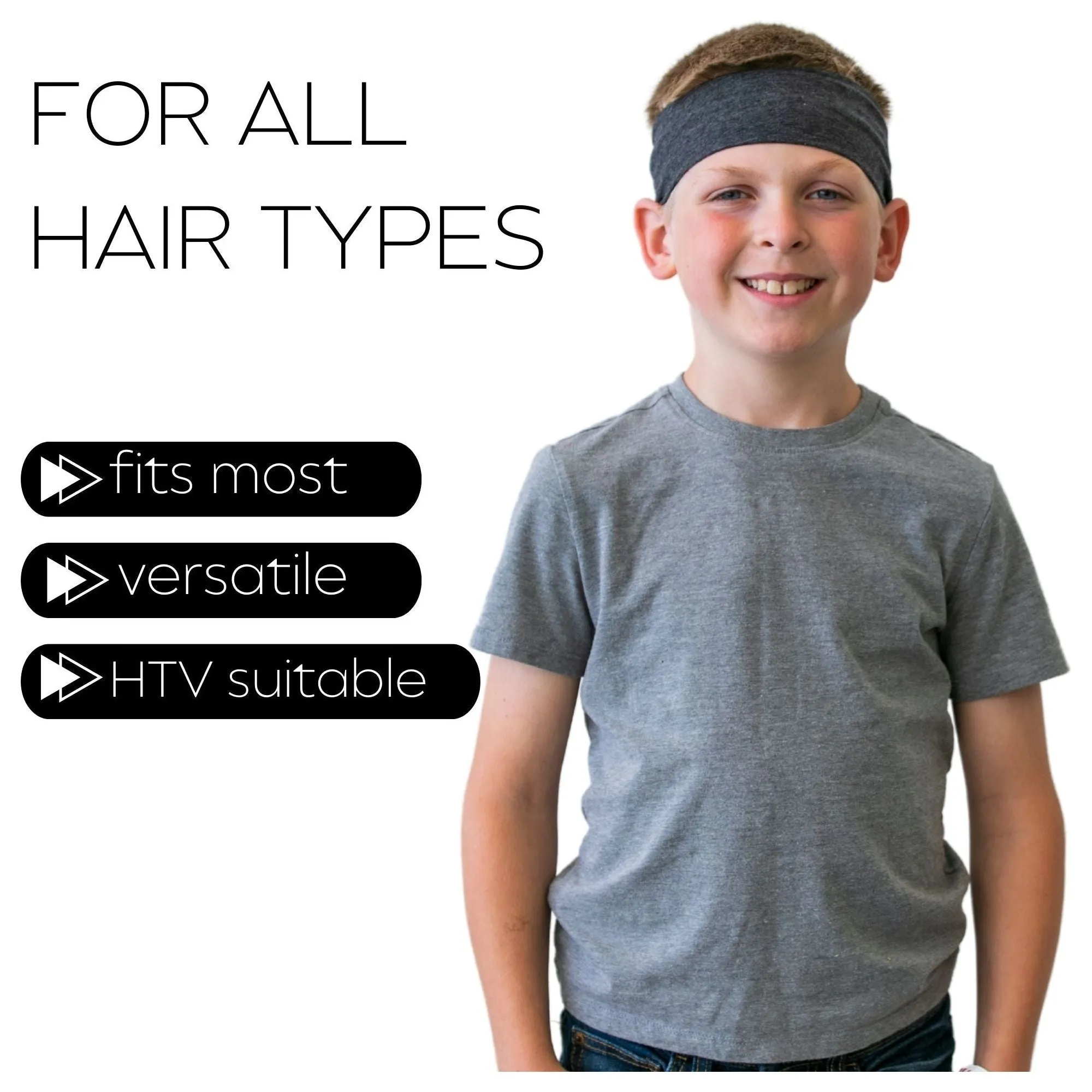 Charcoal Wide Headbands - 12 Pack