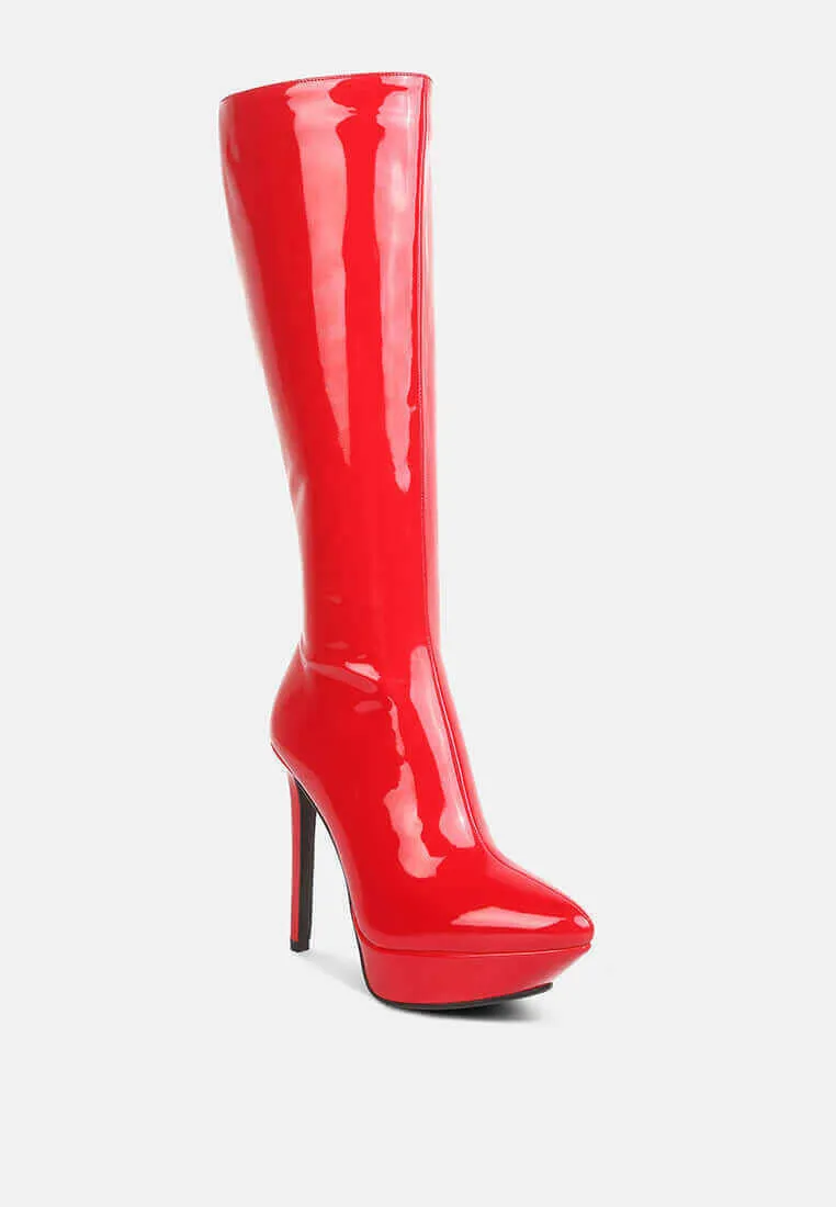 chatton patent stiletto high heeled calf boots