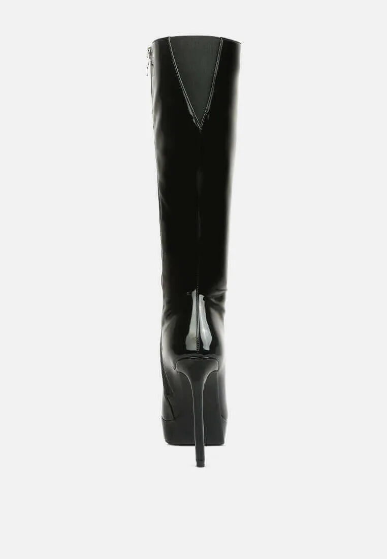 chatton patent stiletto high heeled calf boots