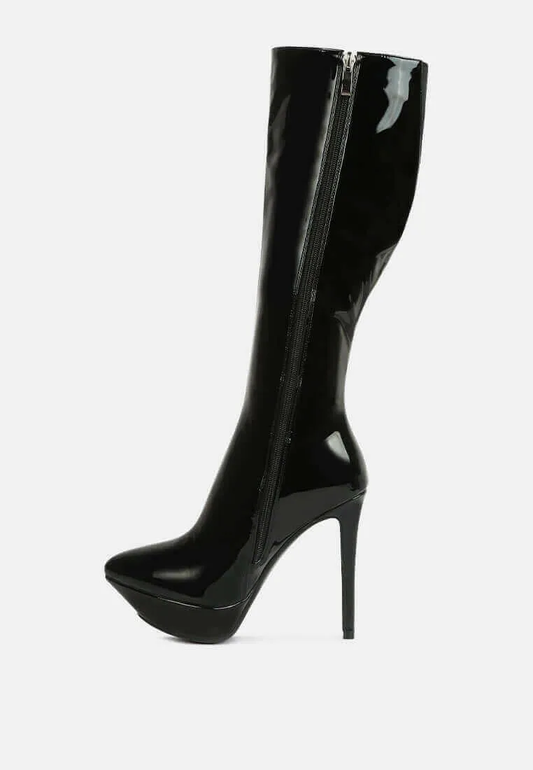 chatton patent stiletto high heeled calf boots