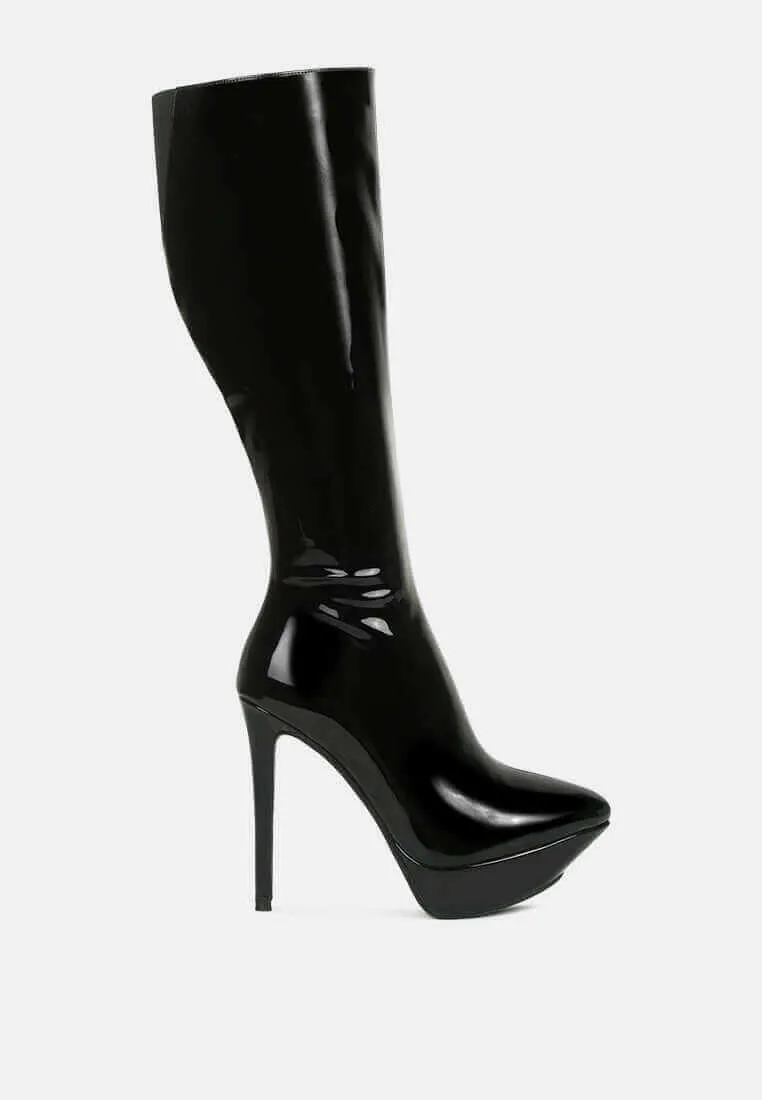 chatton patent stiletto high heeled calf boots