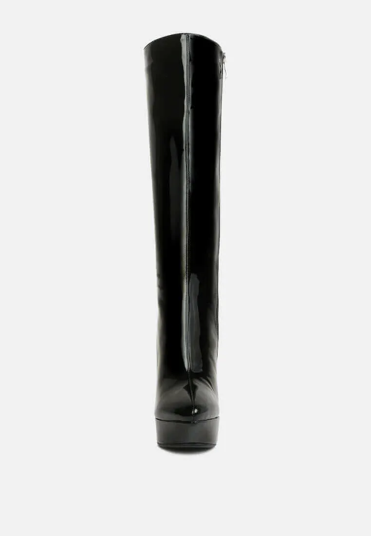 chatton patent stiletto high heeled calf boots