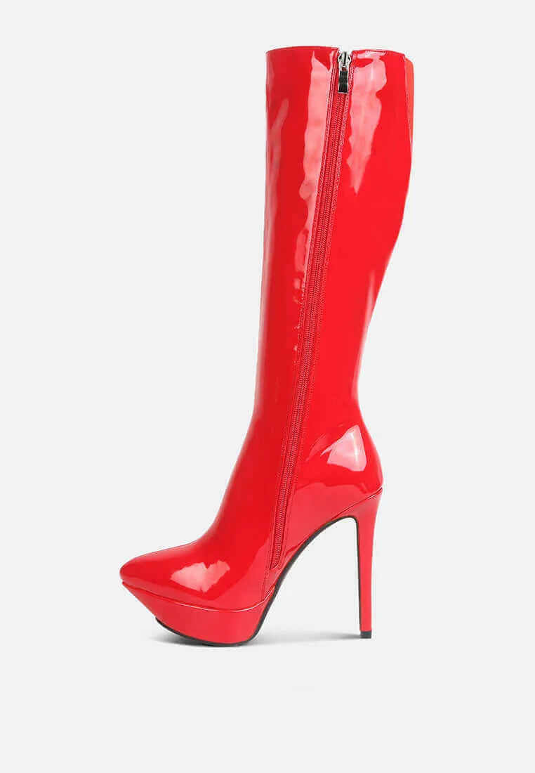 chatton patent stiletto high heeled calf boots