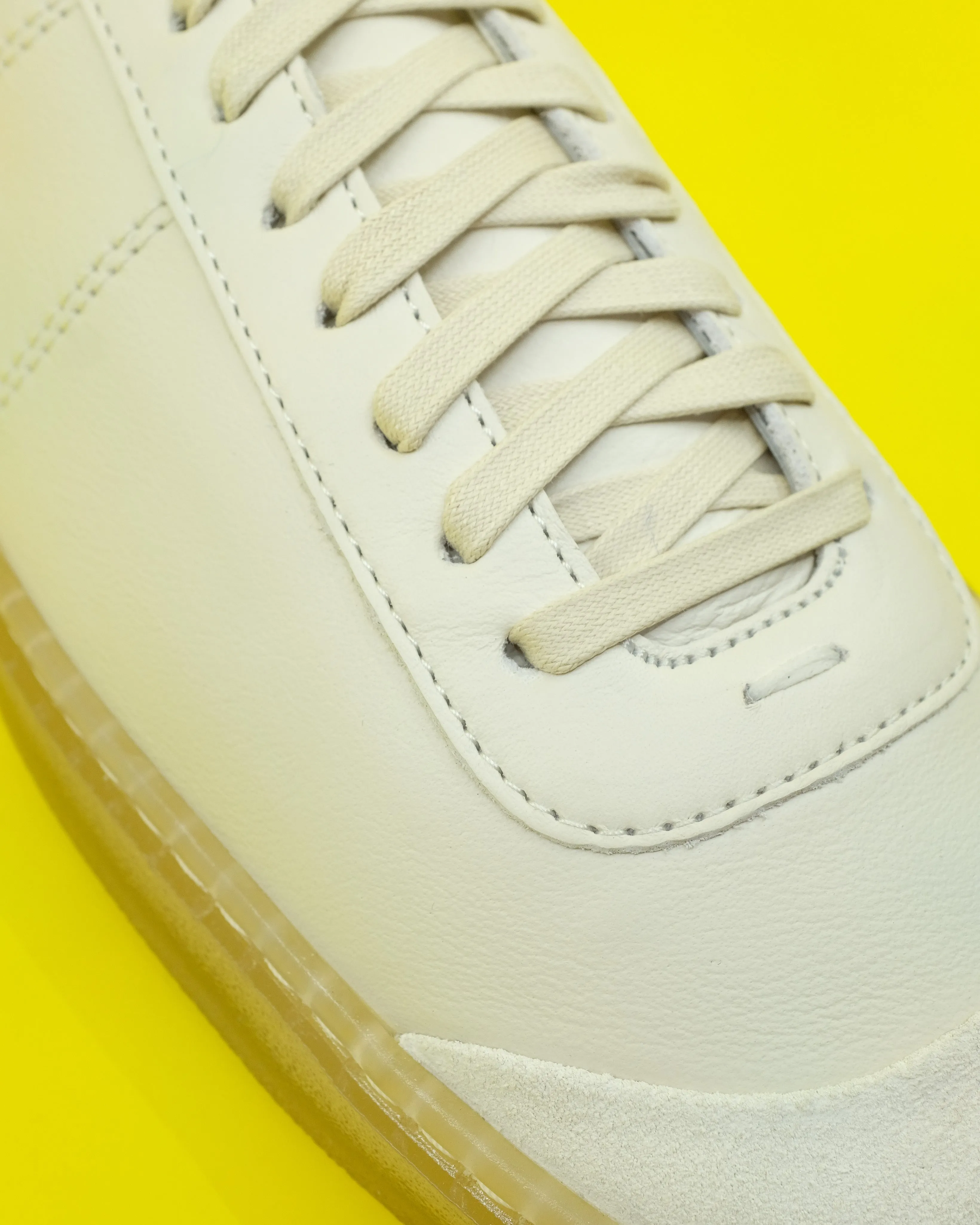 Clay White Cow Leather Linoleum Basic Laced Up Trainers