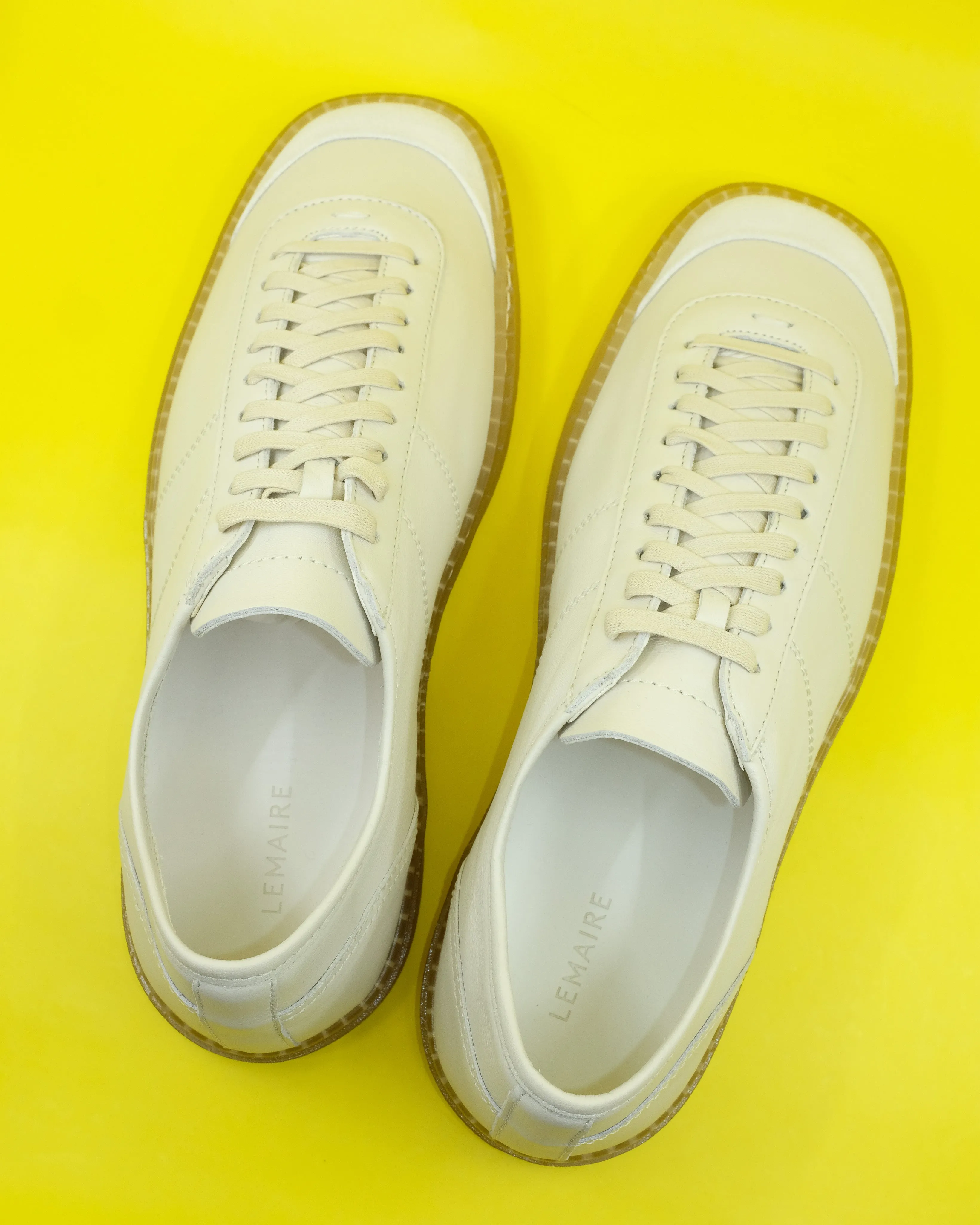 Clay White Cow Leather Linoleum Basic Laced Up Trainers