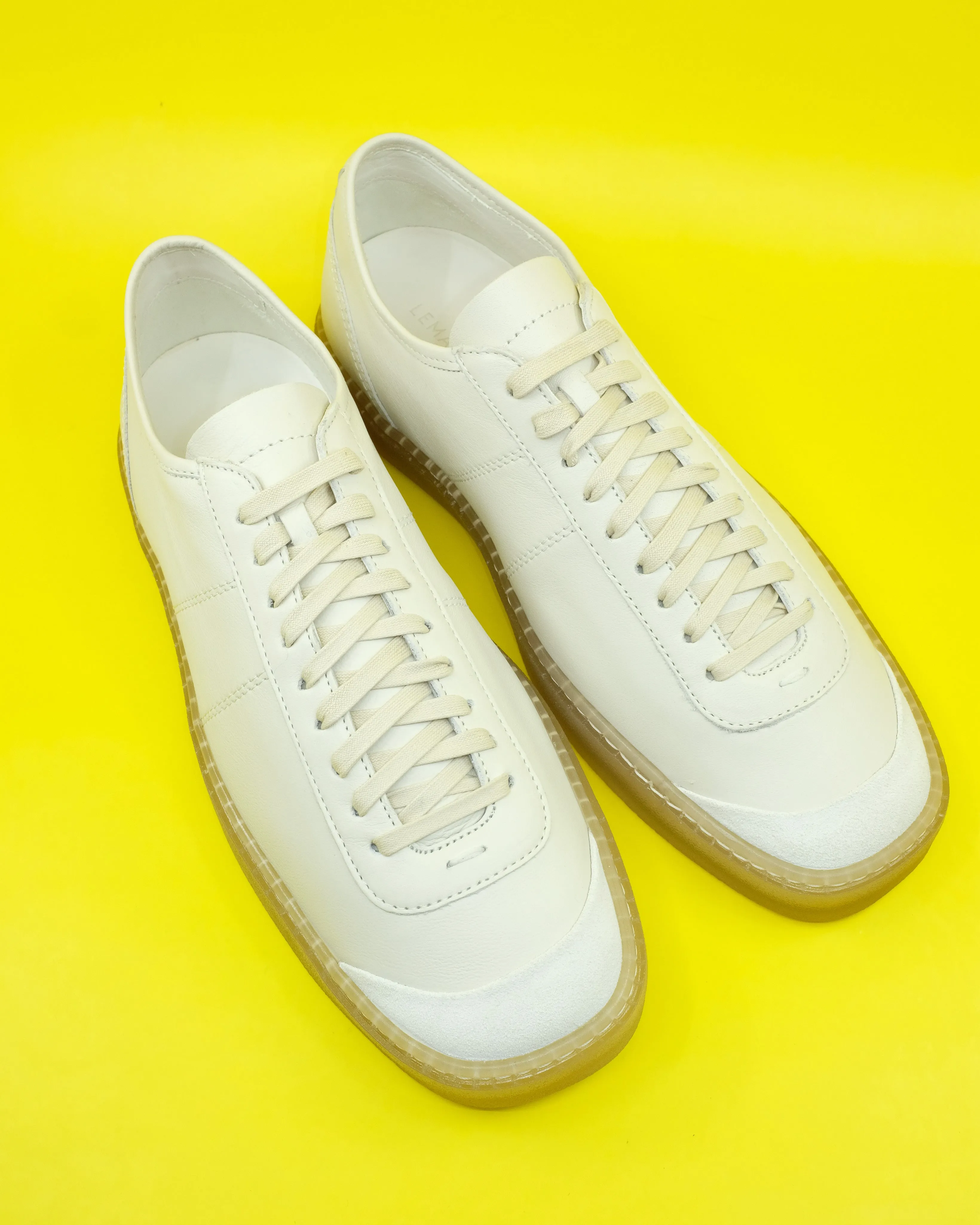 Clay White Cow Leather Linoleum Basic Laced Up Trainers