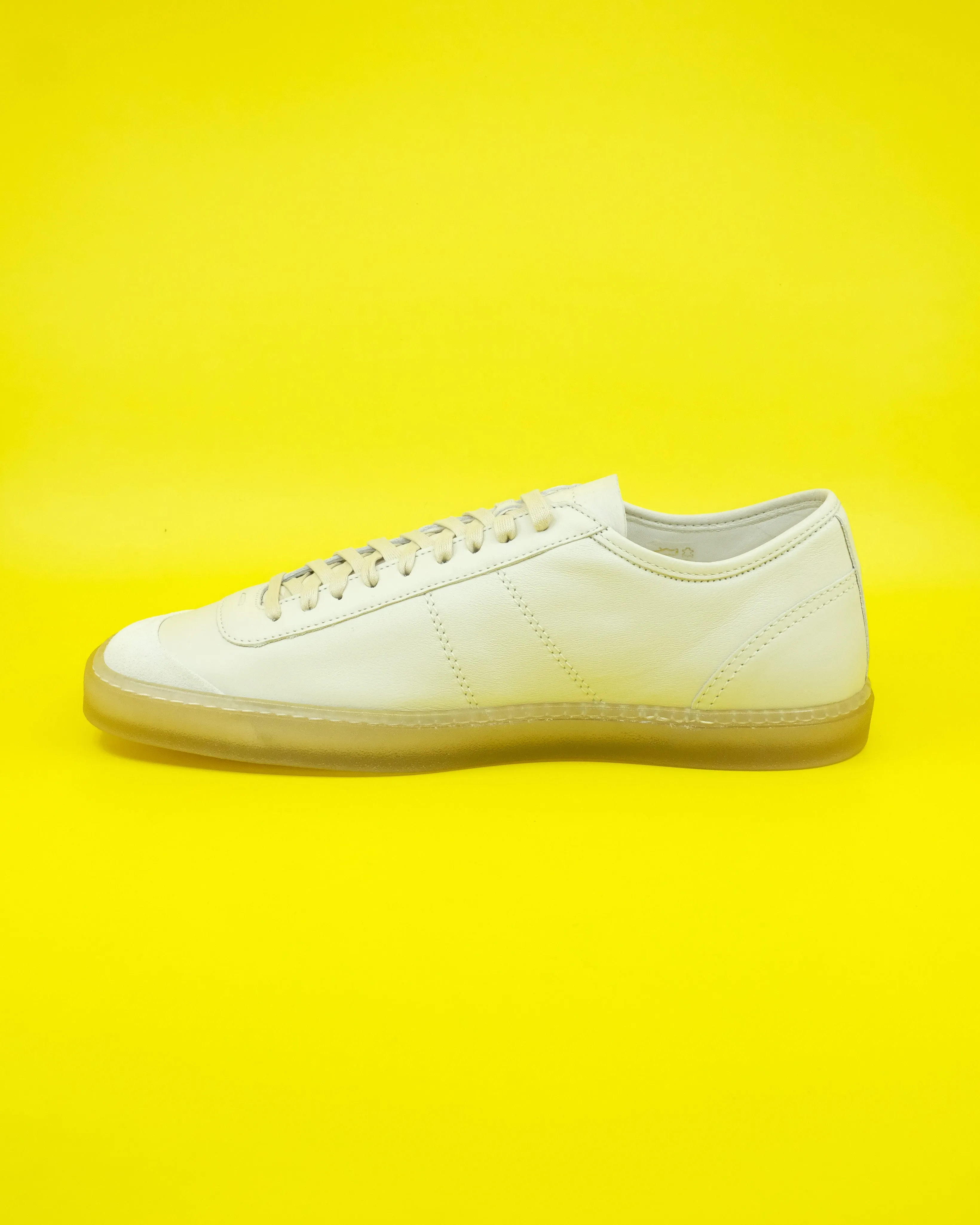 Clay White Cow Leather Linoleum Basic Laced Up Trainers