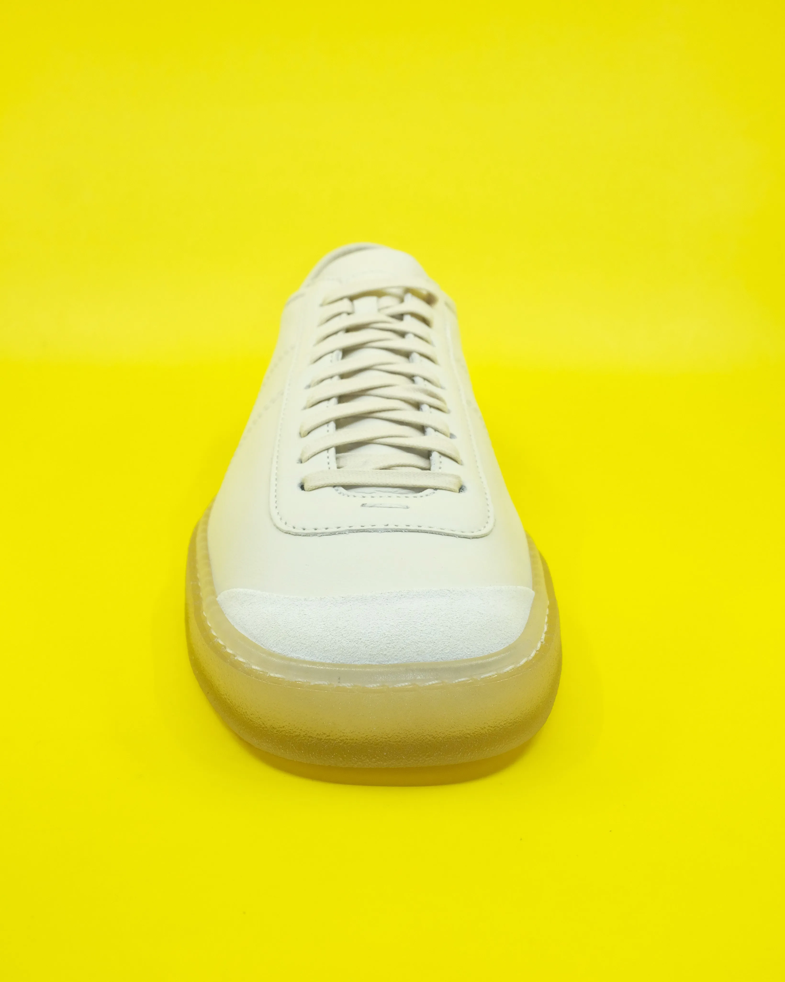 Clay White Cow Leather Linoleum Basic Laced Up Trainers