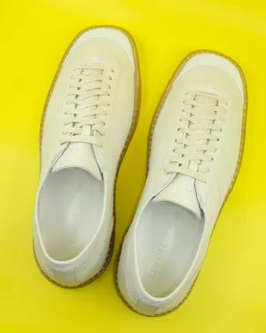 Clay White Cow Leather Linoleum Basic Laced Up Trainers