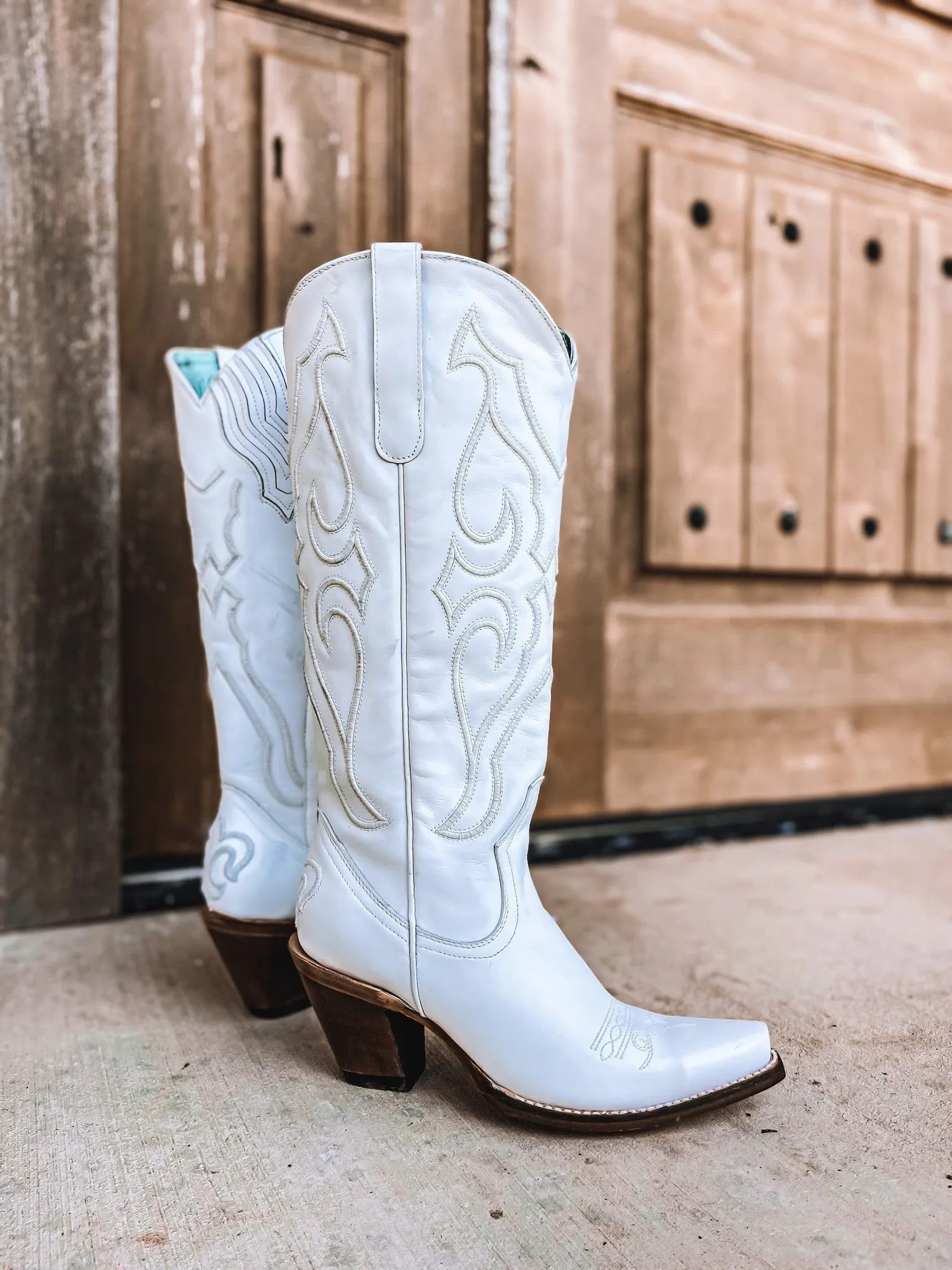 Corral Pure White Tall Top Stitch and Inlay Boot Style Z5074