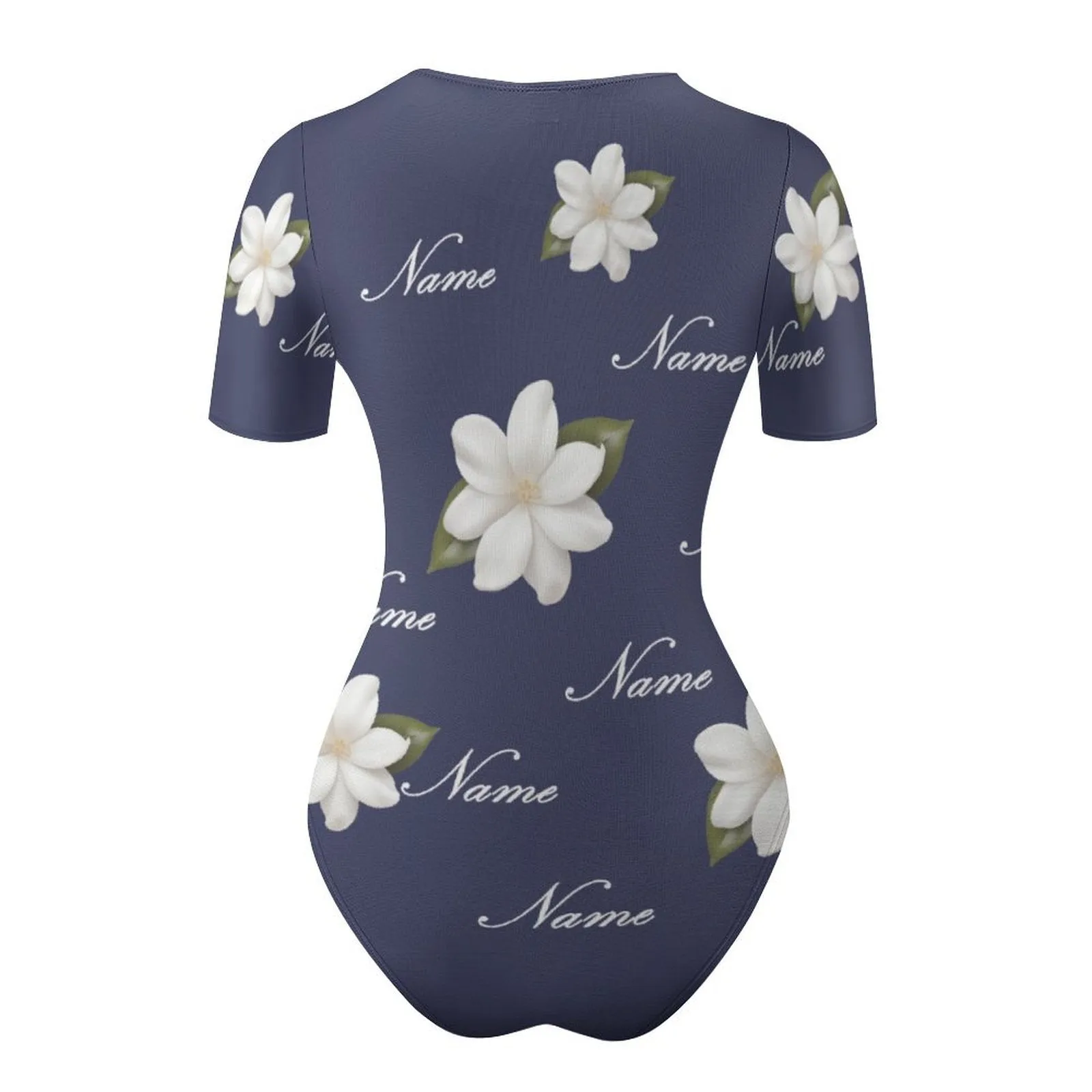 Custom Name White Flower Women's Regular Crew Neck Short Sleeve T-Shirt Bodysuit