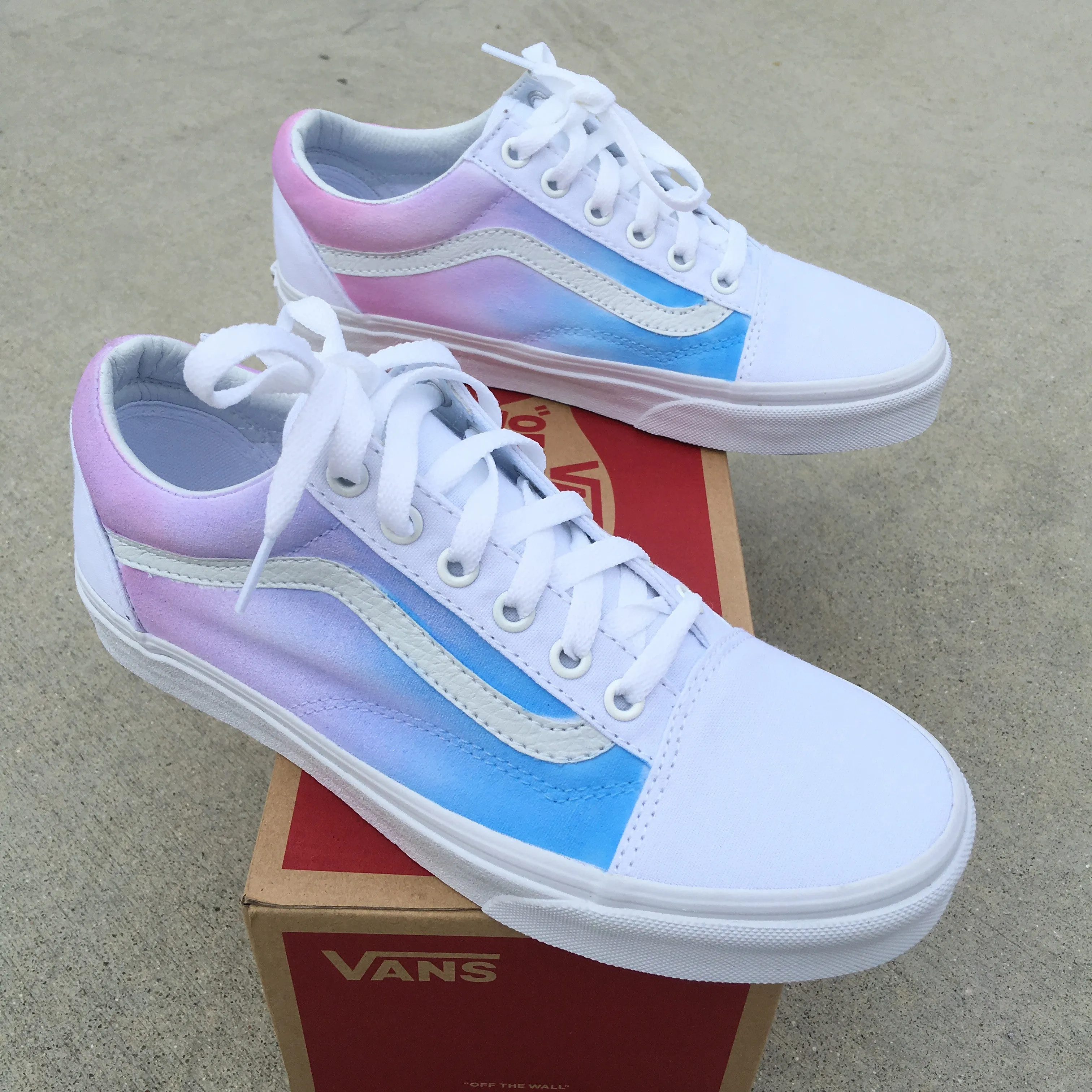 Custom Painted Vans Old Skool Sneakers - Pastel Colored Ombre Gradient