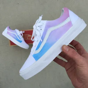 Custom Painted Vans Old Skool Sneakers - Pastel Colored Ombre Gradient