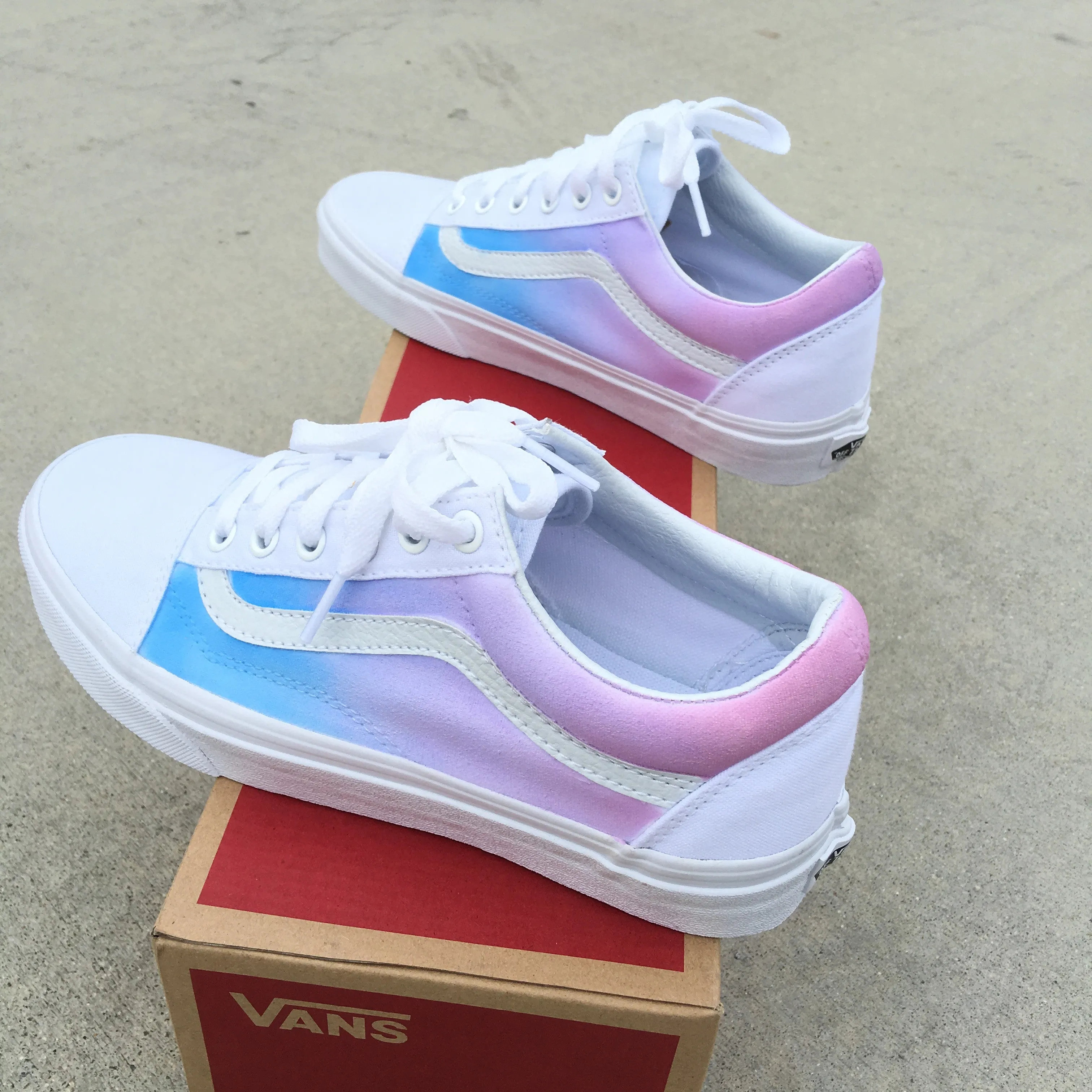 Custom Painted Vans Old Skool Sneakers - Pastel Colored Ombre Gradient