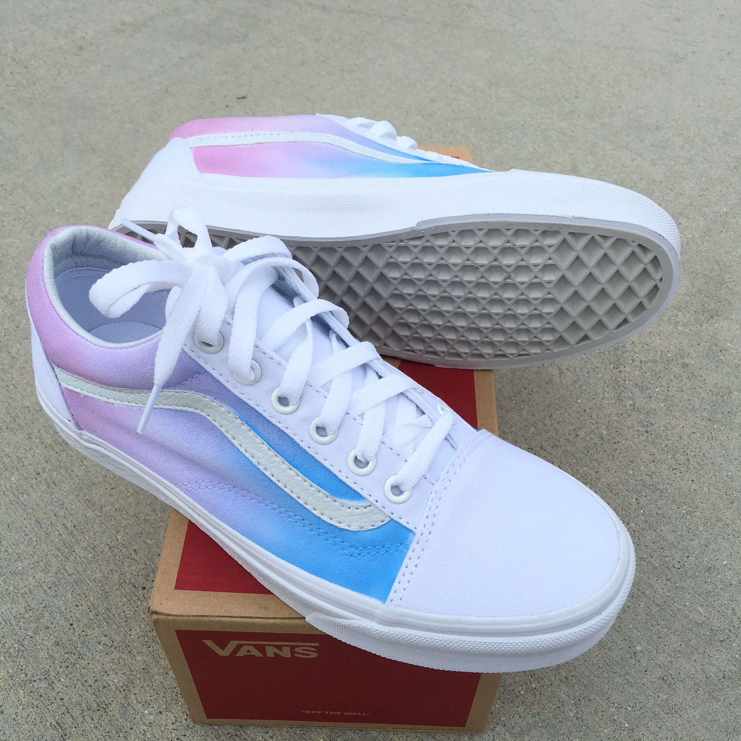 Custom Painted Vans Old Skool Sneakers - Pastel Colored Ombre Gradient