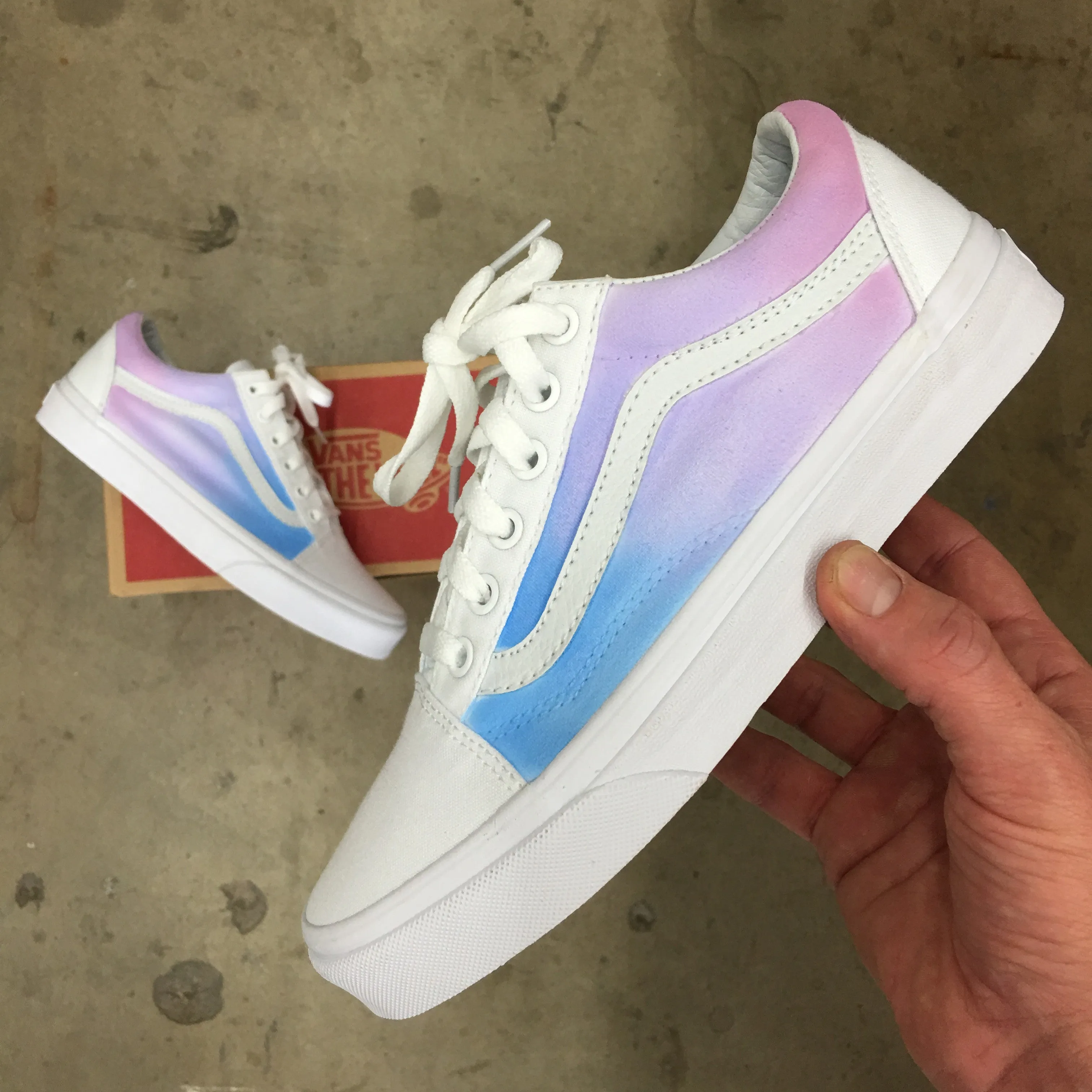 Custom Painted Vans Old Skool Sneakers - Pastel Colored Ombre Gradient