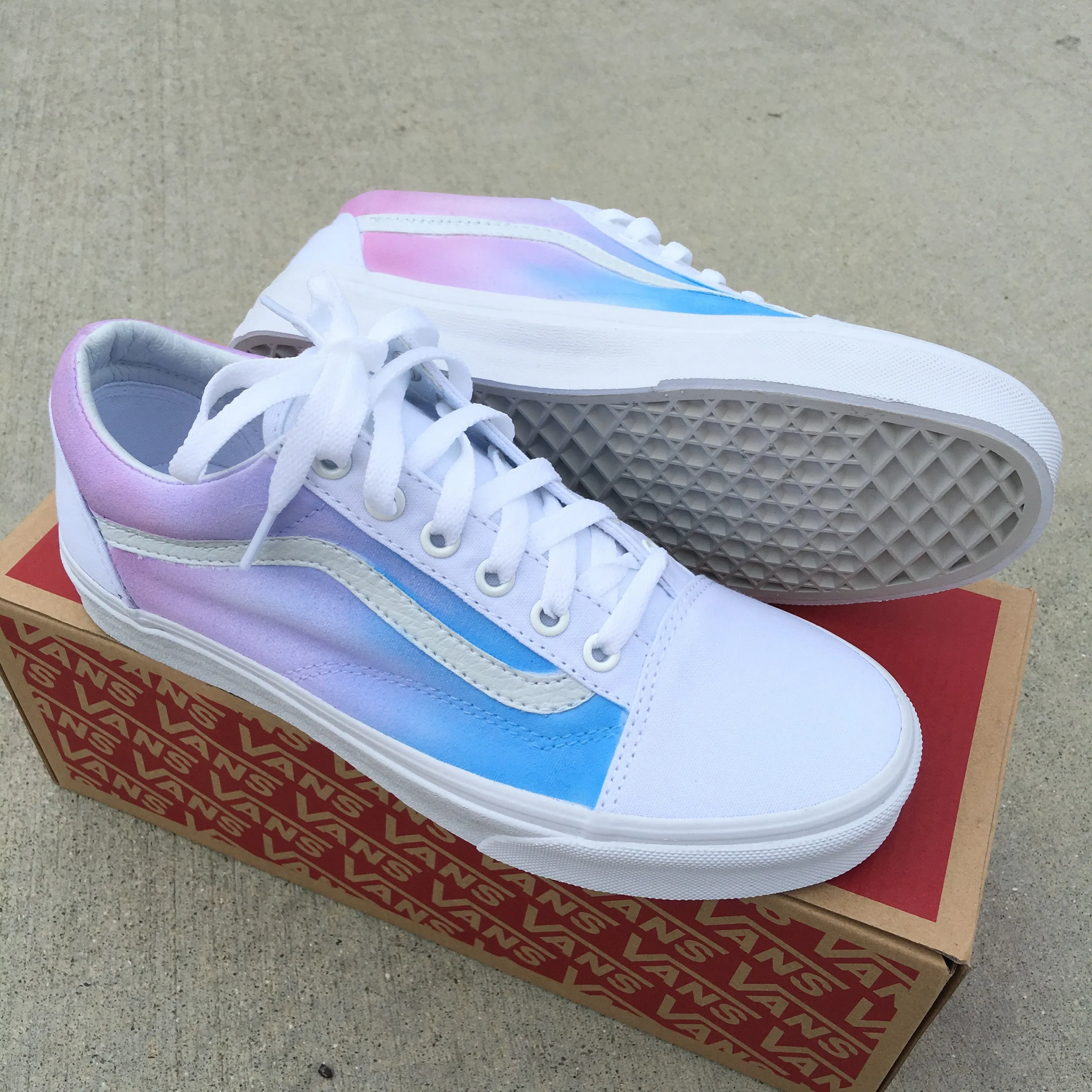 Custom Painted Vans Old Skool Sneakers - Pastel Colored Ombre Gradient