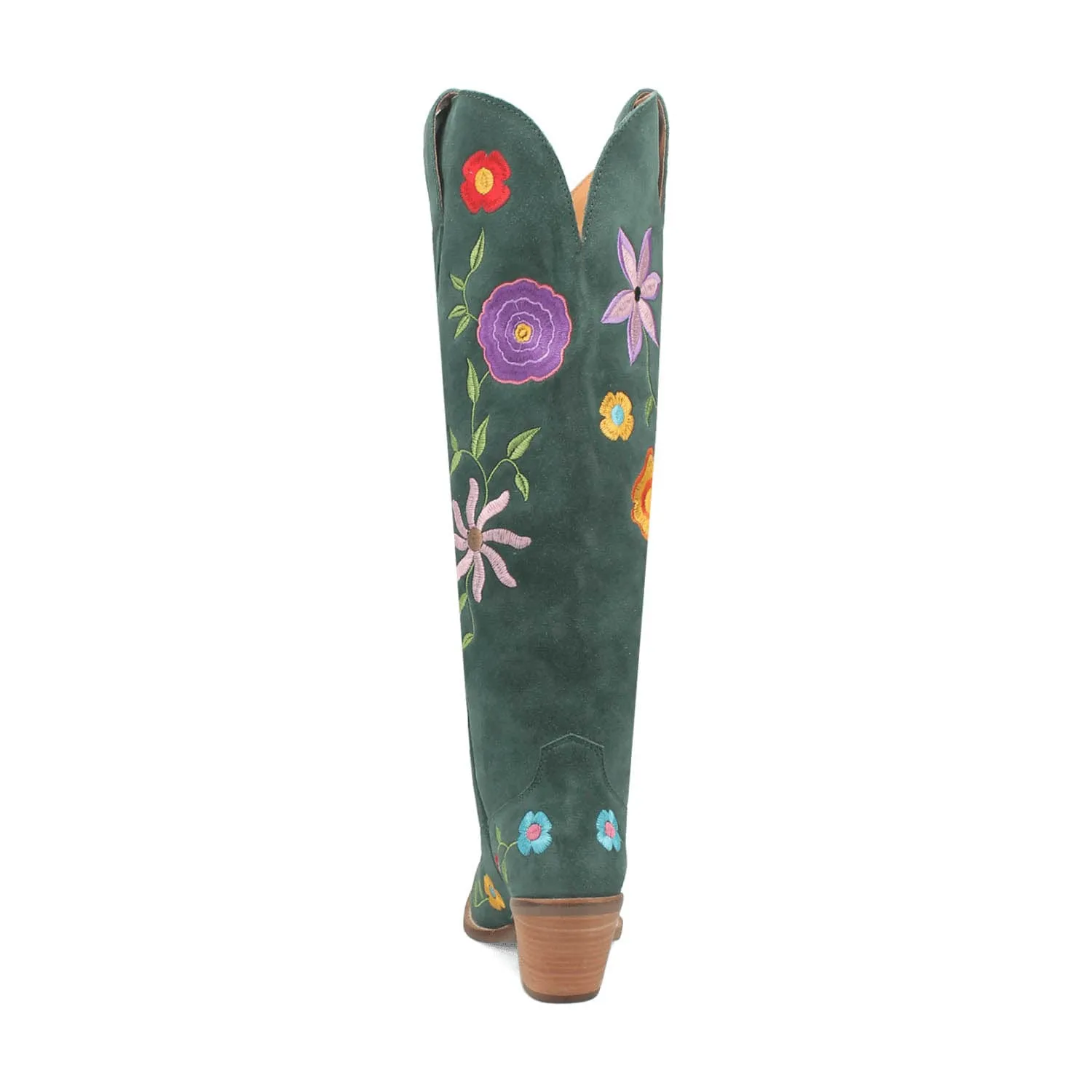 Dingo Womens Flower Power Green Suede Cowboy Boots