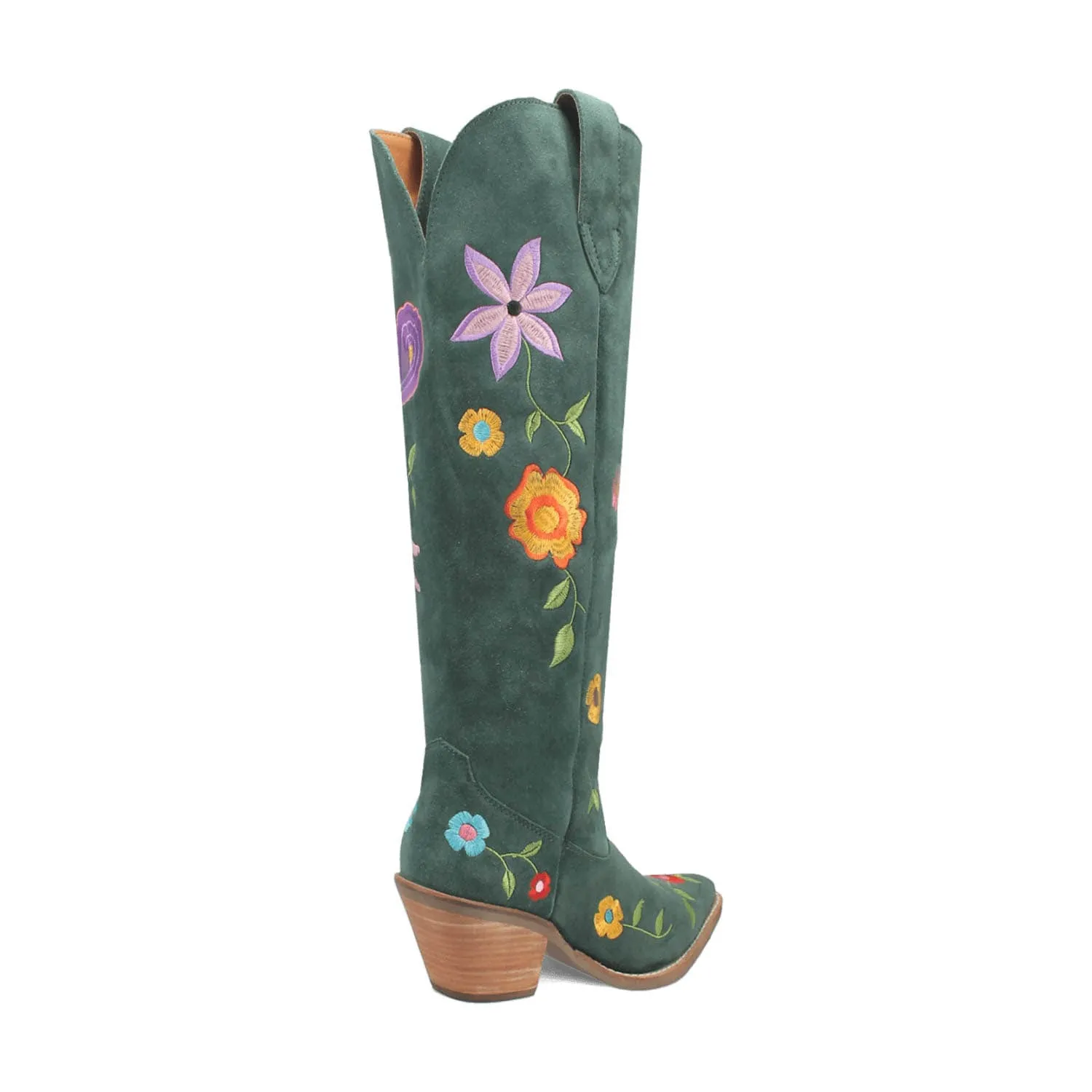 Dingo Womens Flower Power Green Suede Cowboy Boots