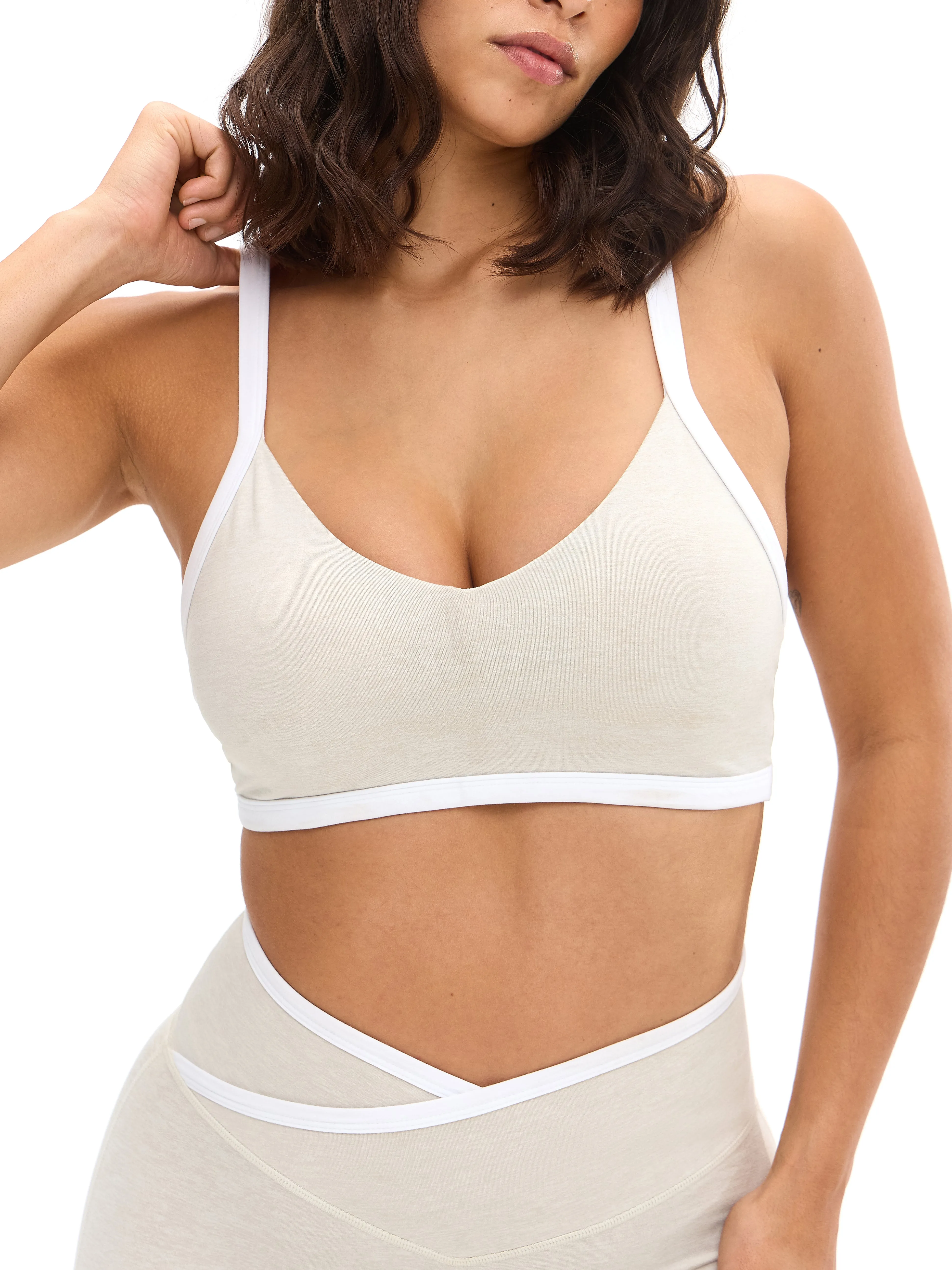 Dream Heather Contrast Sports Bra - Bone and Ivory